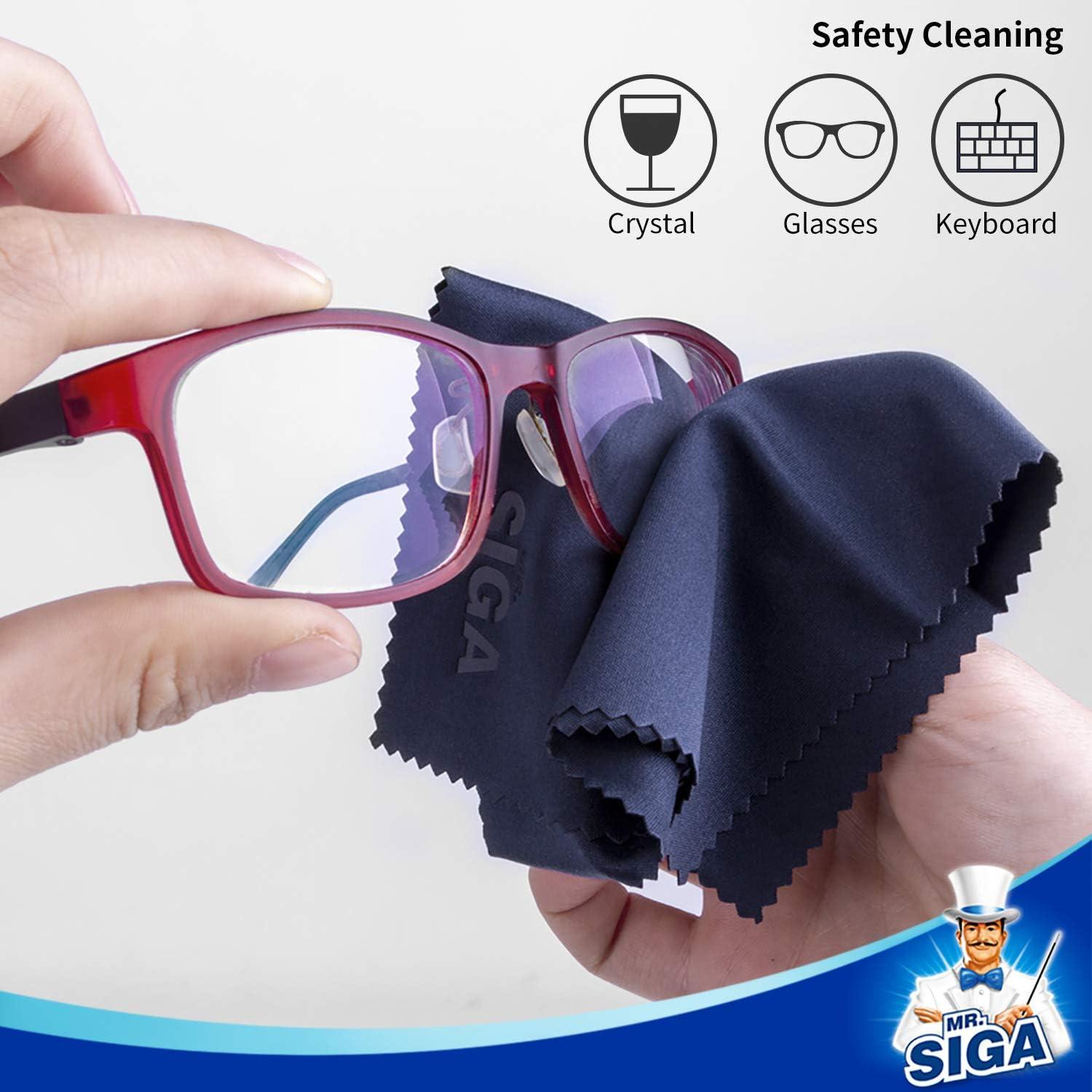 MR.SIGA Premium Microfiber Cleaning Cloths for Lens, Eyeglasses, Screens,  Tablets, Glasses, 12 Pack, 6 x 7 inches (15 x 18 cm), Navy/Gray