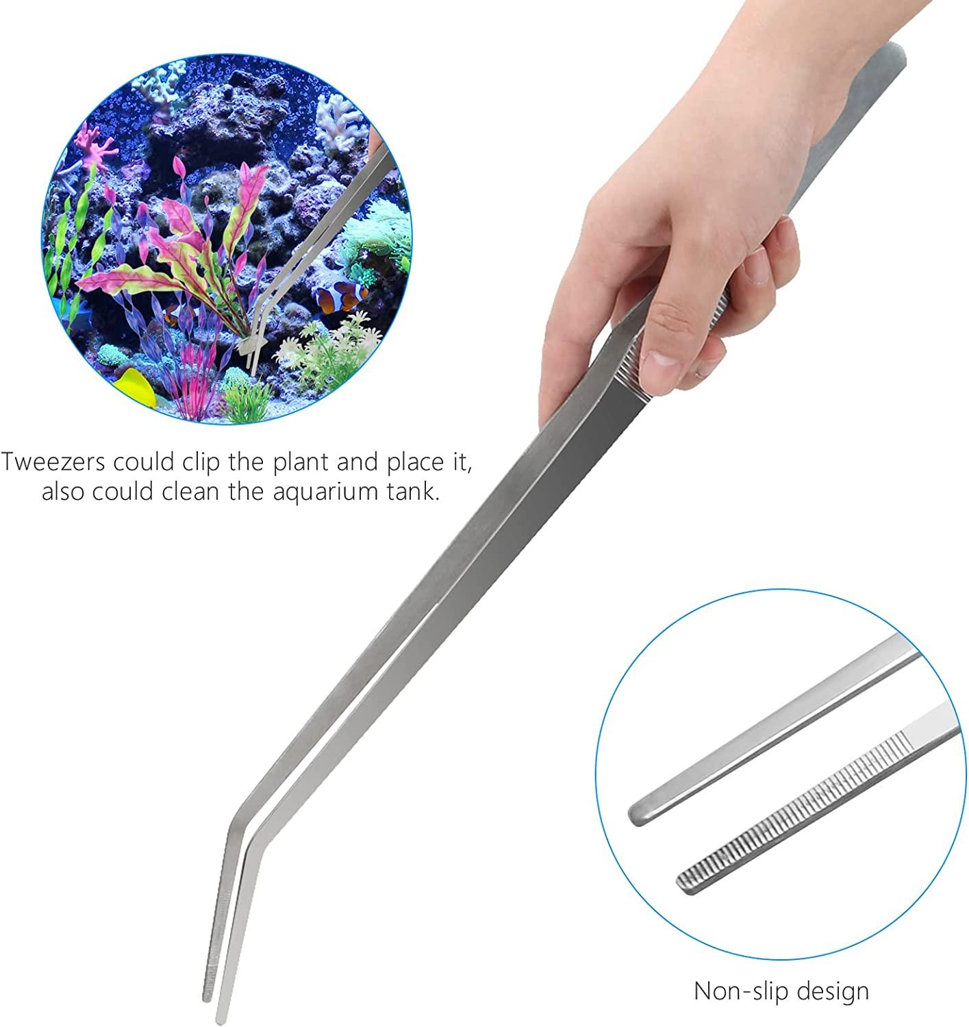 Aquarium Tweezers Extra Long 15 inches, Luxiv Stainless Steel Straight and  Curved Tweezers 38cm Extra Long Tweezers for Fish Tank Plant Aquascape