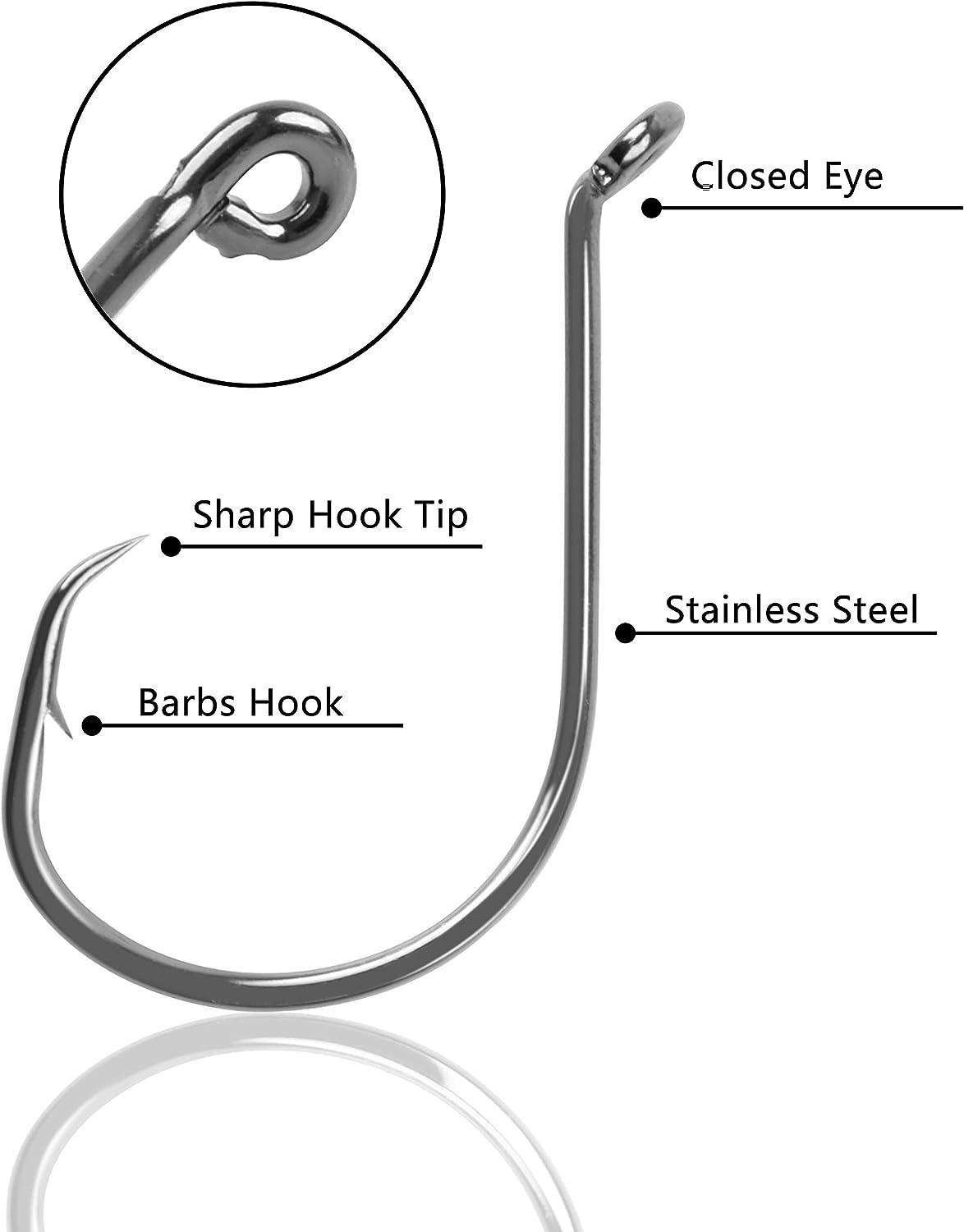  20pcs Live Bait Fishing Hooks, Stainless Steel Saltwater  Bait Fish Hook Strong Sharp Circle Hook