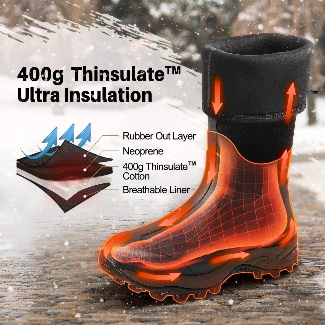 Obcursco Waterproof 6mm Neoprene Rubber Boot for Men and Women Insulated Rain  Boot for Outdoor Activity. Ideal for Farm Working, Hunting and Fishing 9  Insulated 400g Black