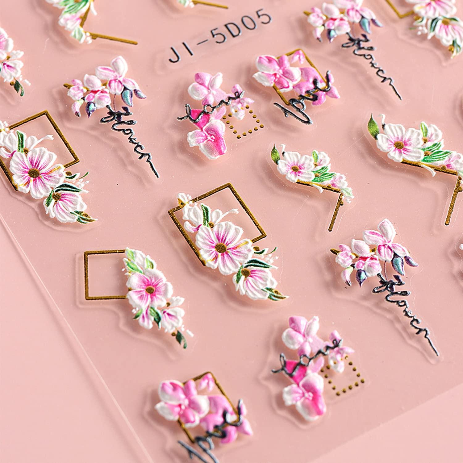 Fresh Spring Cherry Blossoms Nails Stickers Pink Sakura Flower