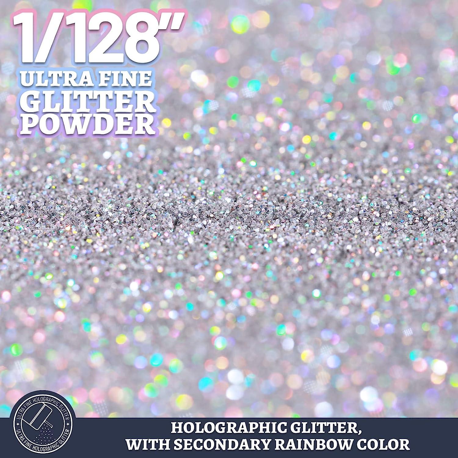 LEOBRO Glitter, 180G/6.35OZ Silver Glitter, Holographic Ultra Fine Glitter,  Glitter Powder for Resin, Craft Glitter, 1/128 Metallic Iridescent