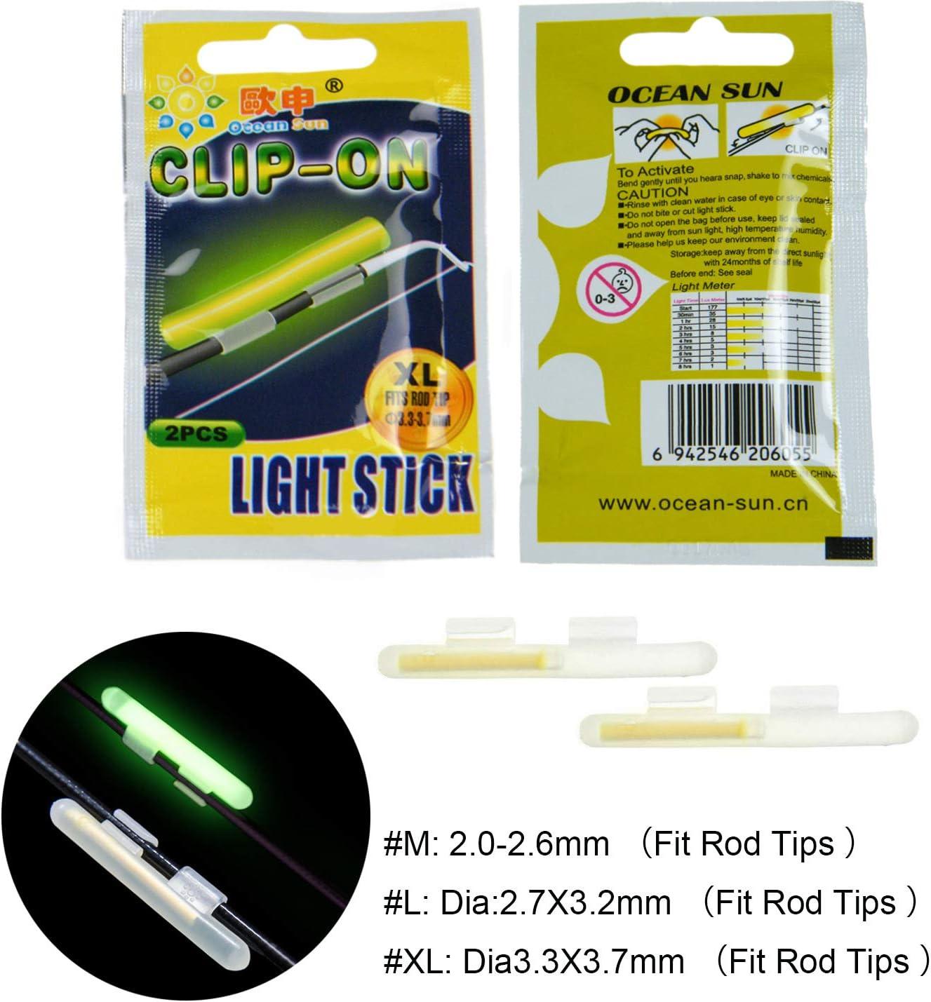 THKFISH Fishing Glow Sticks Rod Tip Glow Sticks Fishing Rod Floats Glow  Sticks Fishing Rod Night Fishing Light Fishing Green Fluorescent Light  20pcs(10bags) #M #L #XL 20pcs(10bags) #M (2.0-2.6mm)
