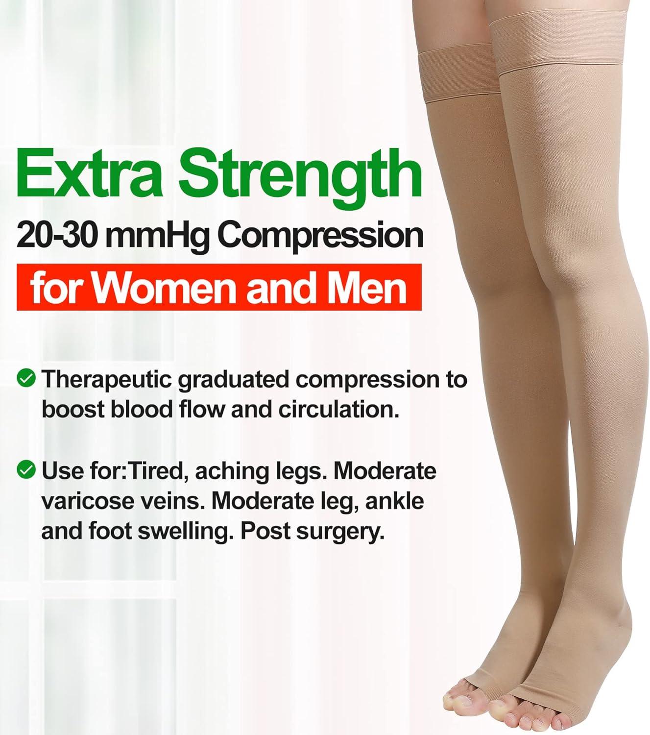 Thigh High Compression Stockings Open Toe Pair Firm Support 20-30mmHg  Gradient Compression Socks with Silicone Band Unisex Opaque Best for Spider  & Varicose Veins Edema Swelling Black XL XL Black