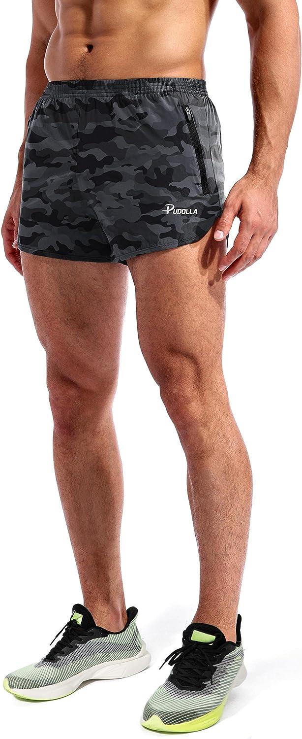 Pudolla Mens Running Shorts 3 Inch Quick Dry Gym Athletic Workout