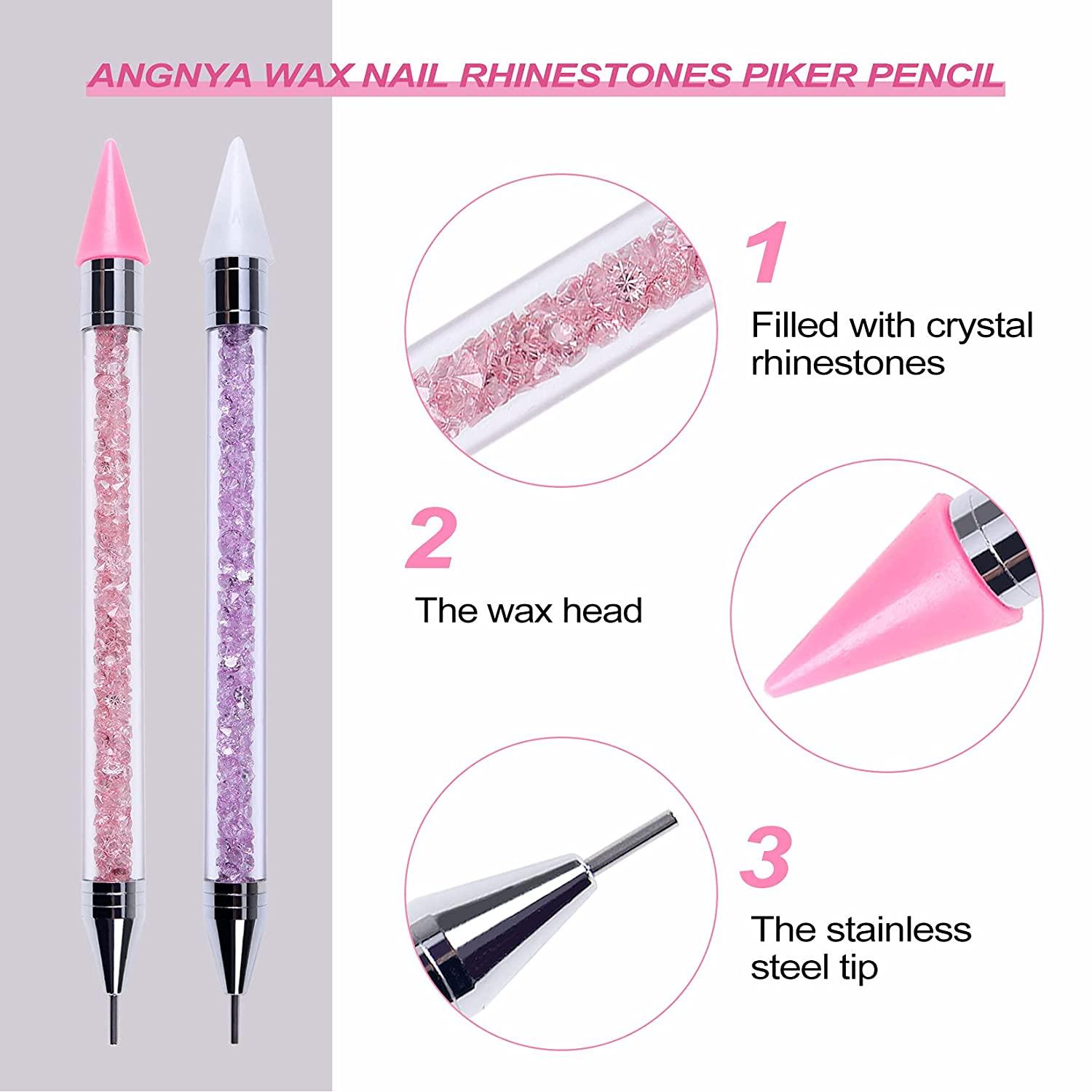 Rhinestone Picker, Wax Pencil for Rhinestones, 2pcs Rhinestone Picker Tool  Dual-end Dotting Pen Gem Picker Tool for Crystal Rhinestones with 2 Extra  Wax Head an…
