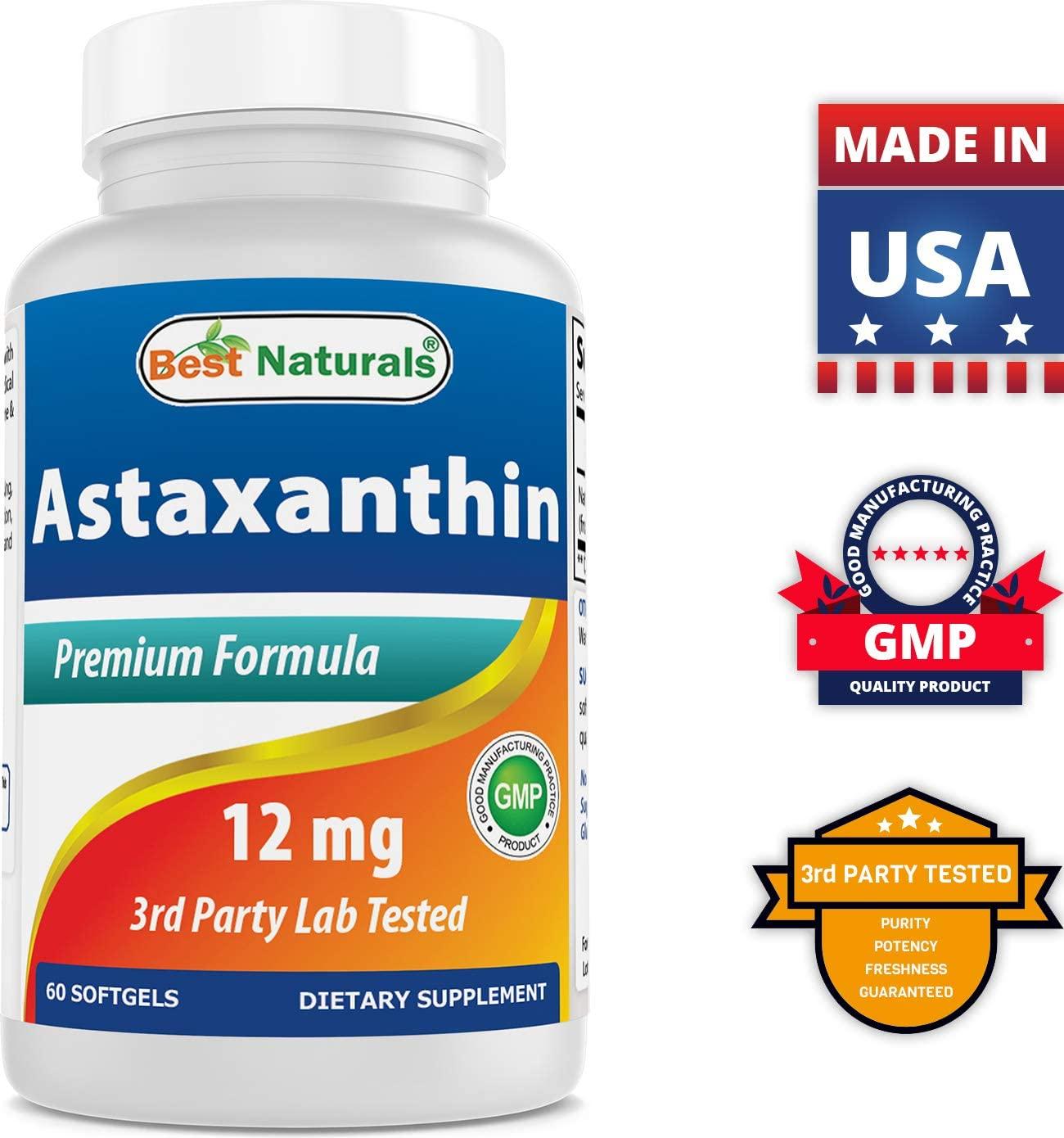 Best Naturals Triple Strength Astaxanthin 12mg 60 Softgels Powerful Antioxidant Carotenoid 