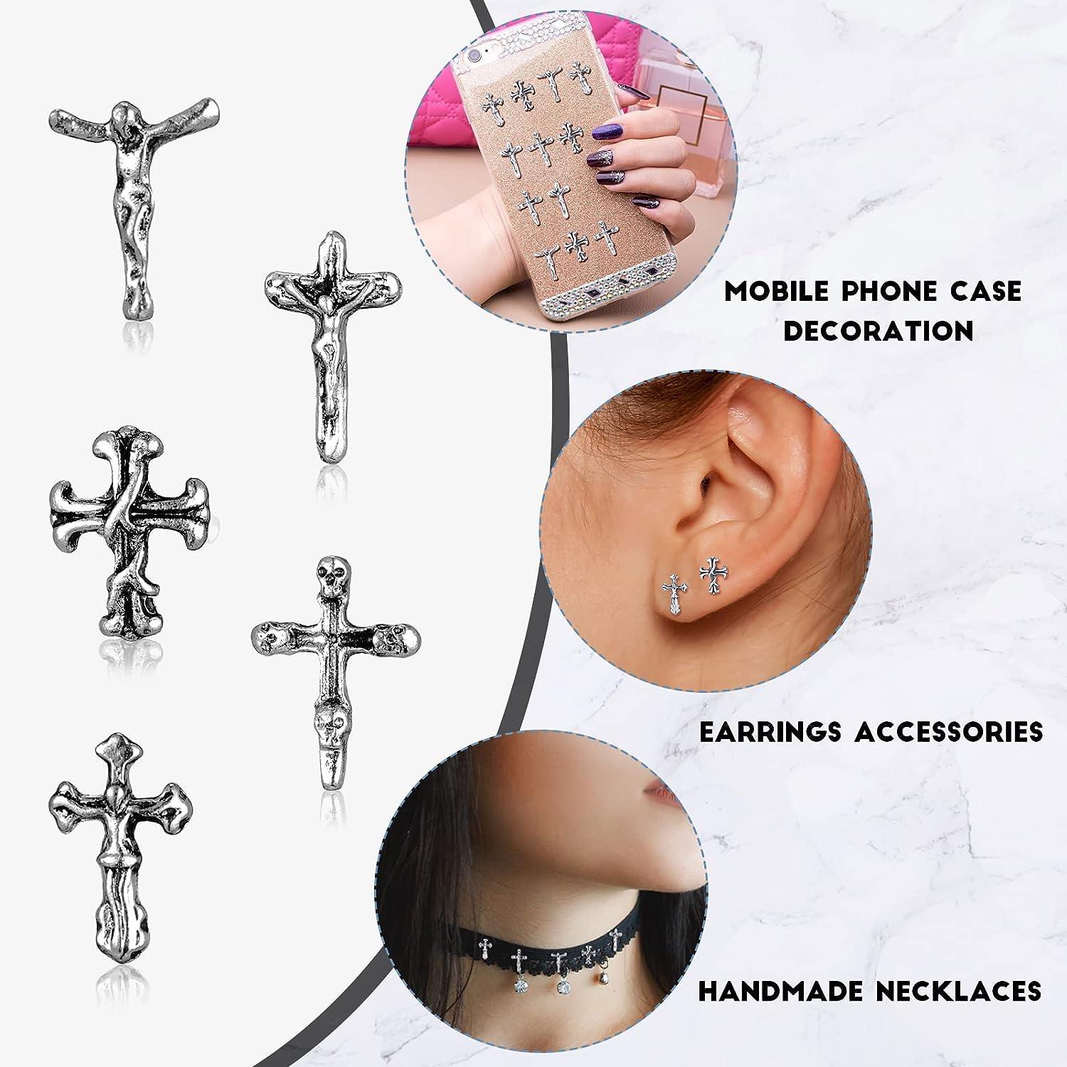 100 Pcs 3D Halloween Nail Charms Accessories Punk Vintage Cross Nail Charm  Mini Cross Series DIY Craft Nail Designs Supplies Nail Jewelry Making for  Women Girls Finger Toe Nails 5 Styles (Silver)