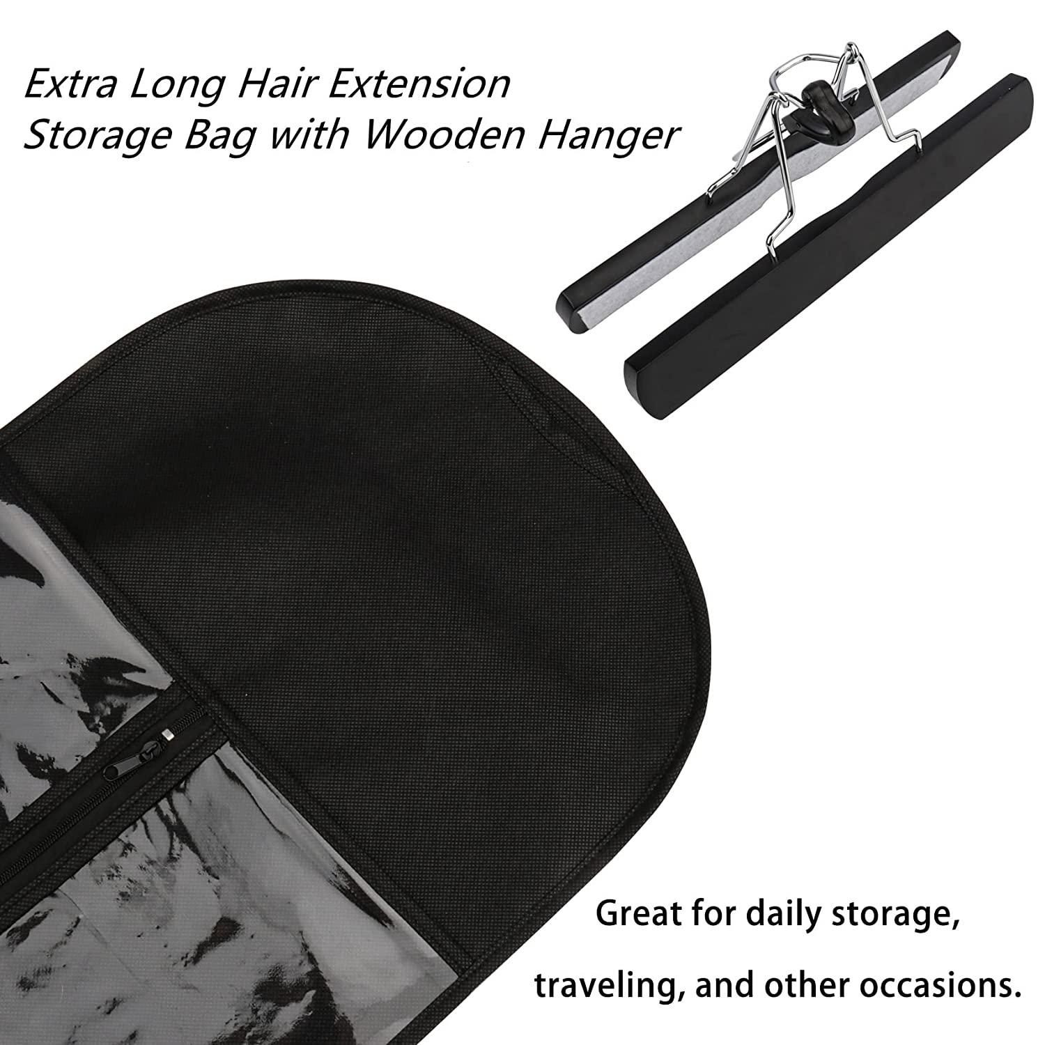 Hair Extension Storage Bag, Dustproof Wig Storage Bag Hair Extension Holder  Hair Hanger Waterproof and Portable with Zipper Transparent Zip Up Closure  