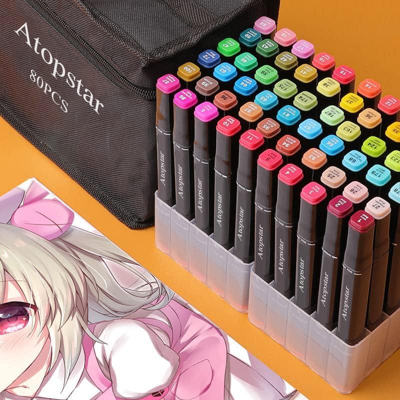  ATOPSTAR 80 Colors Alcohol Markers Artist Drawing Art for Kids  Dual Tip Adult Coloring Painting Supplies Perfect Boys Girls Students  Adult(80 Black Shell) : Office Products