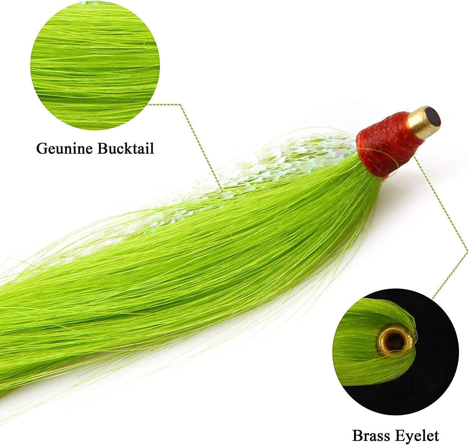 Fishing Bucktail Teasers Saltwater Fishing Lure Rig Fluke Rigs Flounder  Rigs Fishing Teasers Chartreuse Pink Beige Mix Colors-12pcs