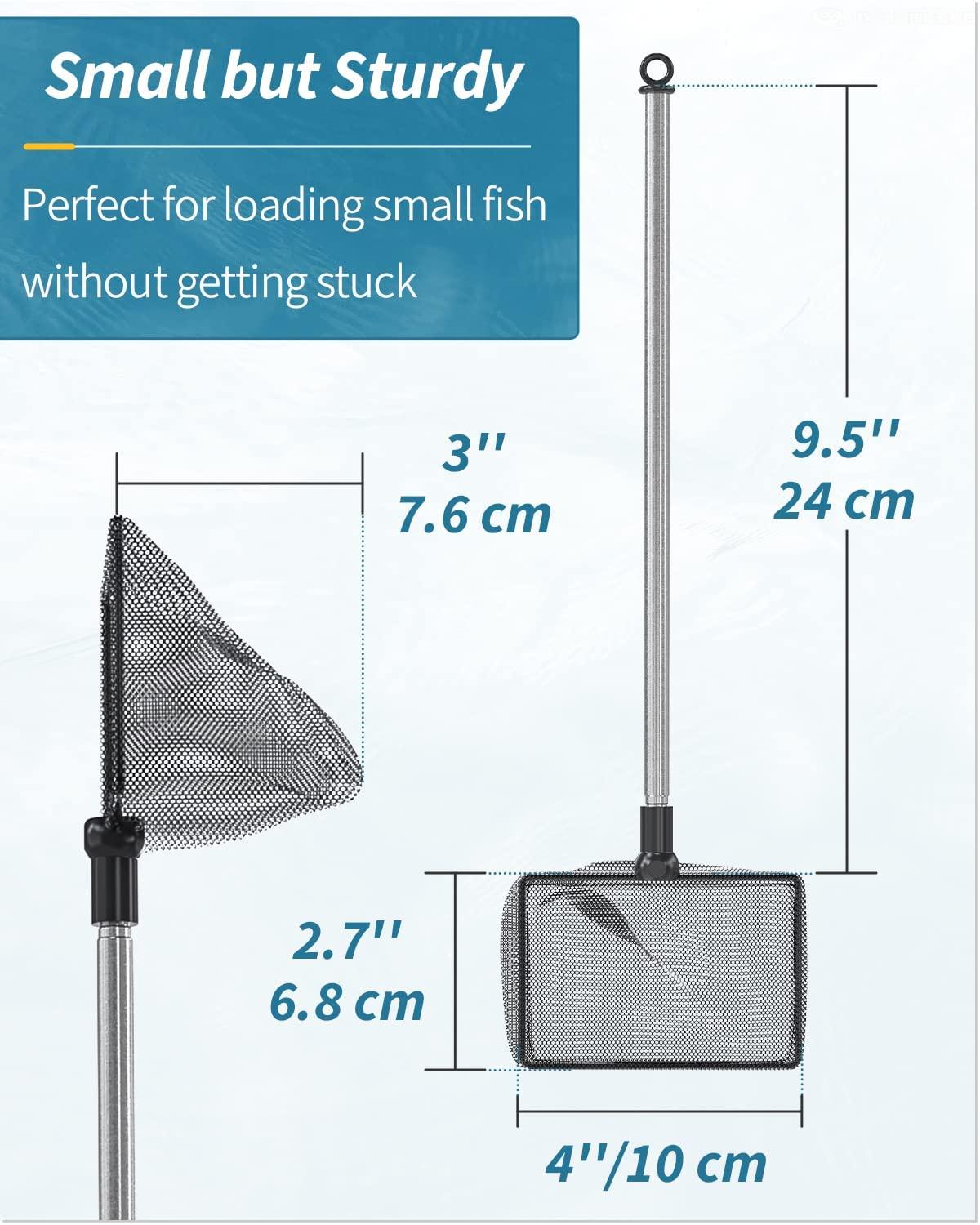 Aquarium Fish Net, 6 Inch Fine Mesh Fish Tank with Extendable 9-24 inch  Long Handle