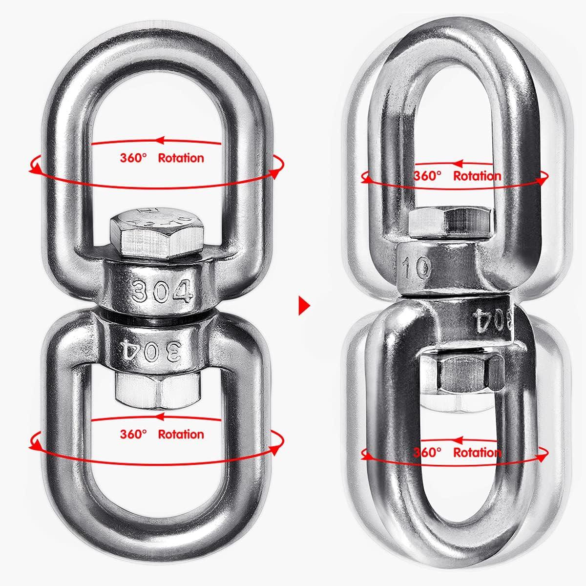 2+1 Heavy Duty 304 Stainless Steel Swivel Ring Double Ended Swivel Eye Hook  with SUS304 Snap Hooks for Web Tree Swing, Therapy Swing, Aerial Dance,  Swing Spinner Hanger, Reliable and Safe (M8)