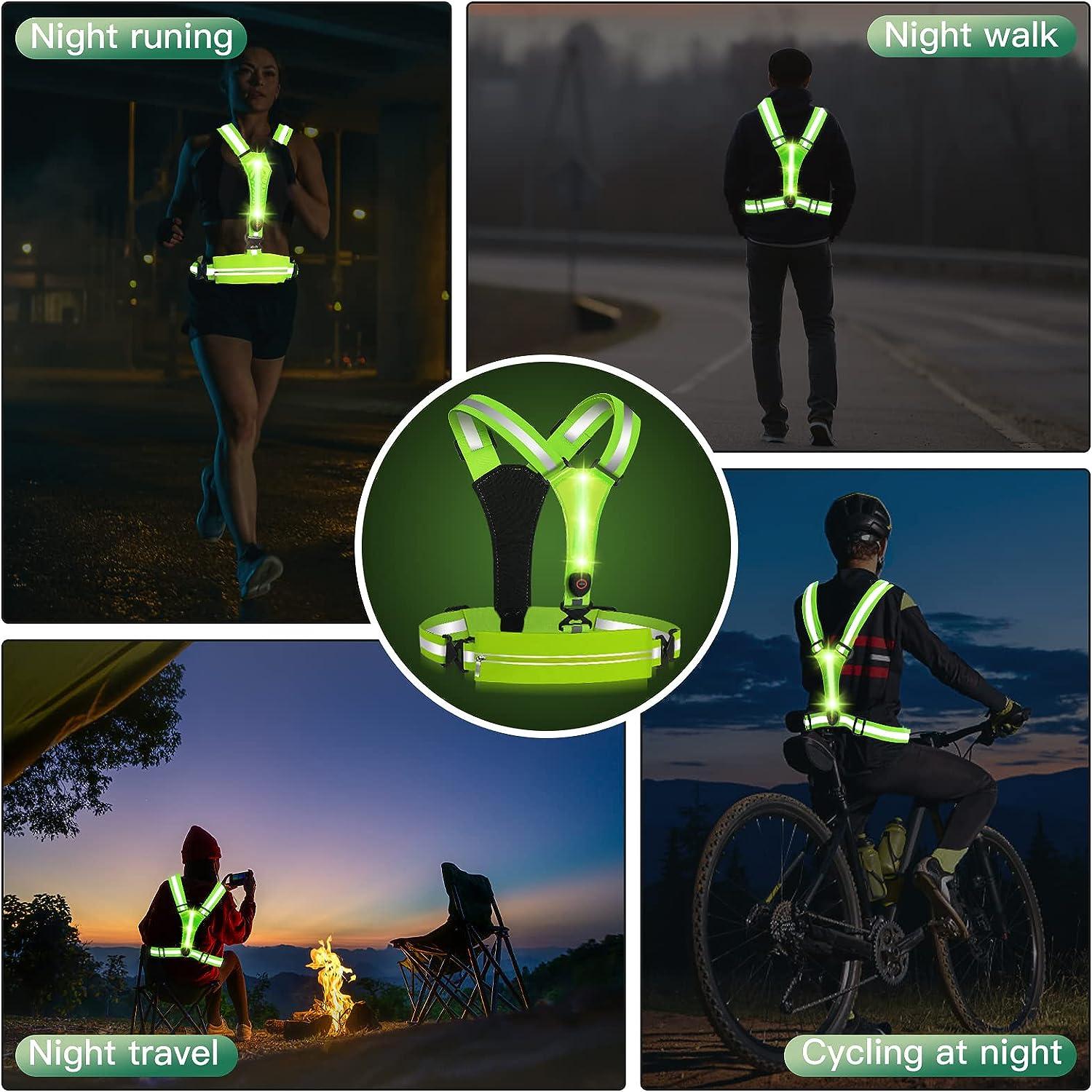 YICFIS Upgraded LED Reflective Vest Running Gear, USB Rechargeable Running  Gear Night Light up Vest Safety Gear Adjustable Size for Runners Walkers Men  Women Green