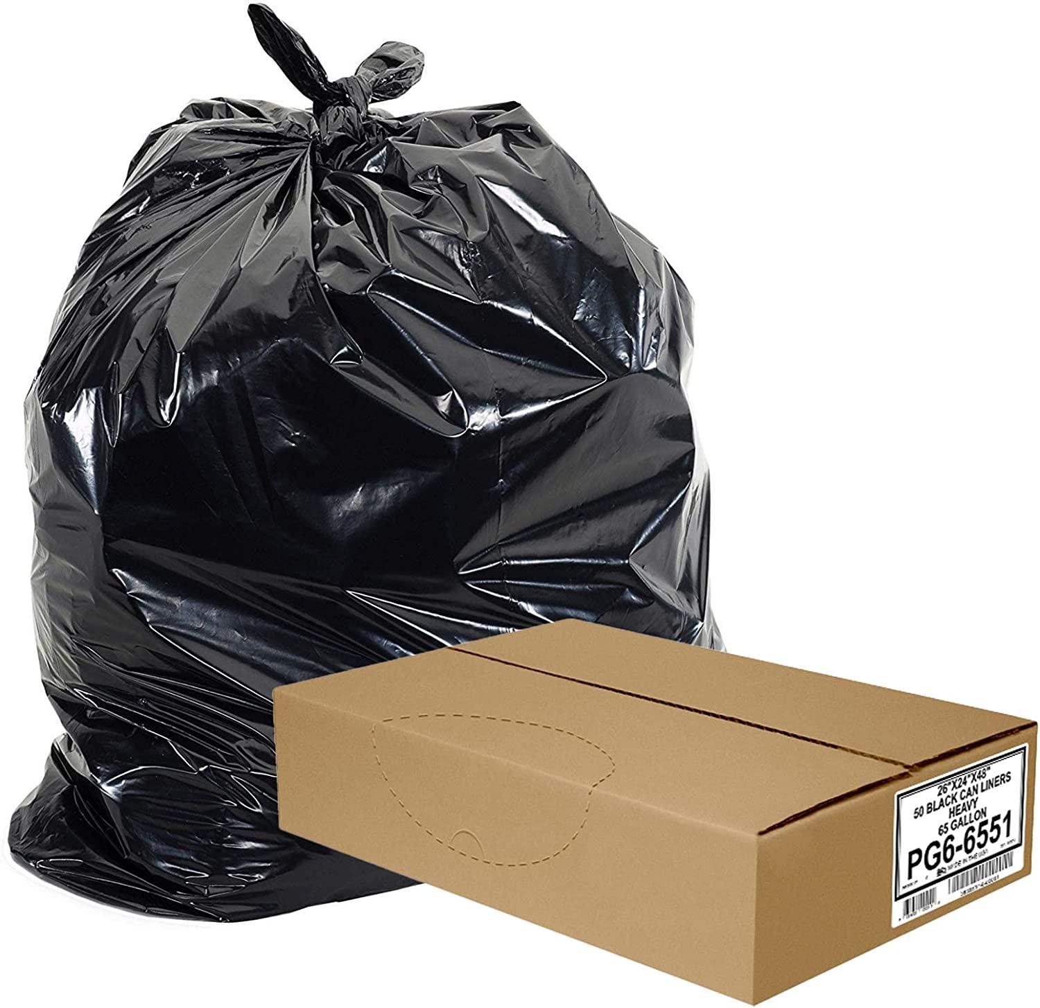 65 Gallon 1.5mil 50'X48' Black Heavy Duty Plastic Garbage Can