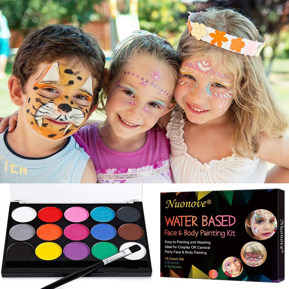 Face Paint Face Painting Kit Halloween Makeup Body Paint Kit Face Paint,  Professional Cosplay Makeup Kit for Sensitive Skin with 4 Templates & 2  Brushes