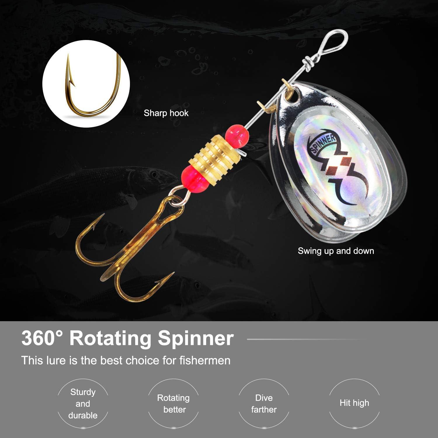 Fishing Lure Kit for Trout 16pcs Spinner Baits Feather Tail Spinner Bait  Bass Lures Hard Metal Lure kit with Portable Carry Bag