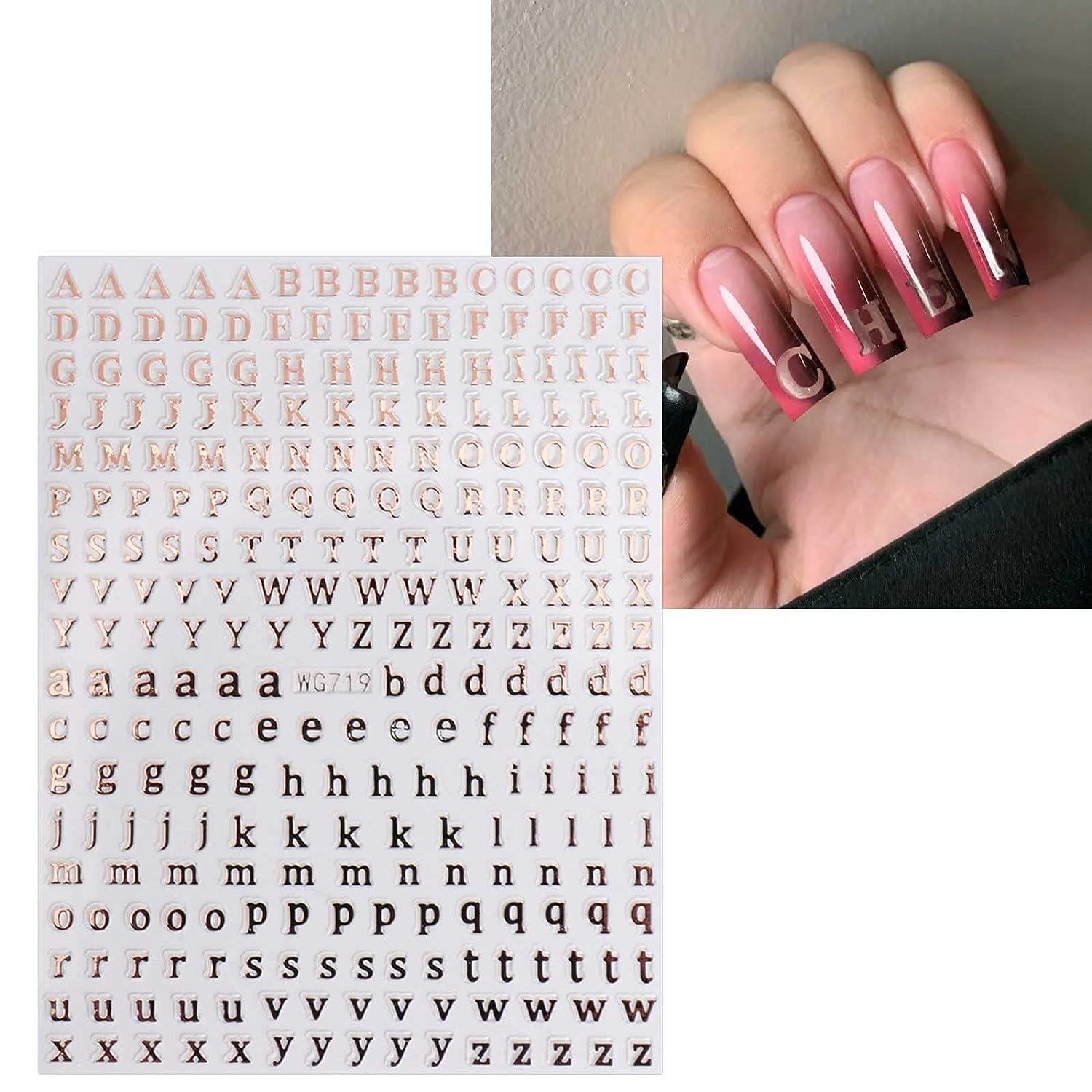 6 Sheets Glitter Alphabet Stickers Letter Nail Art Stickers Decals