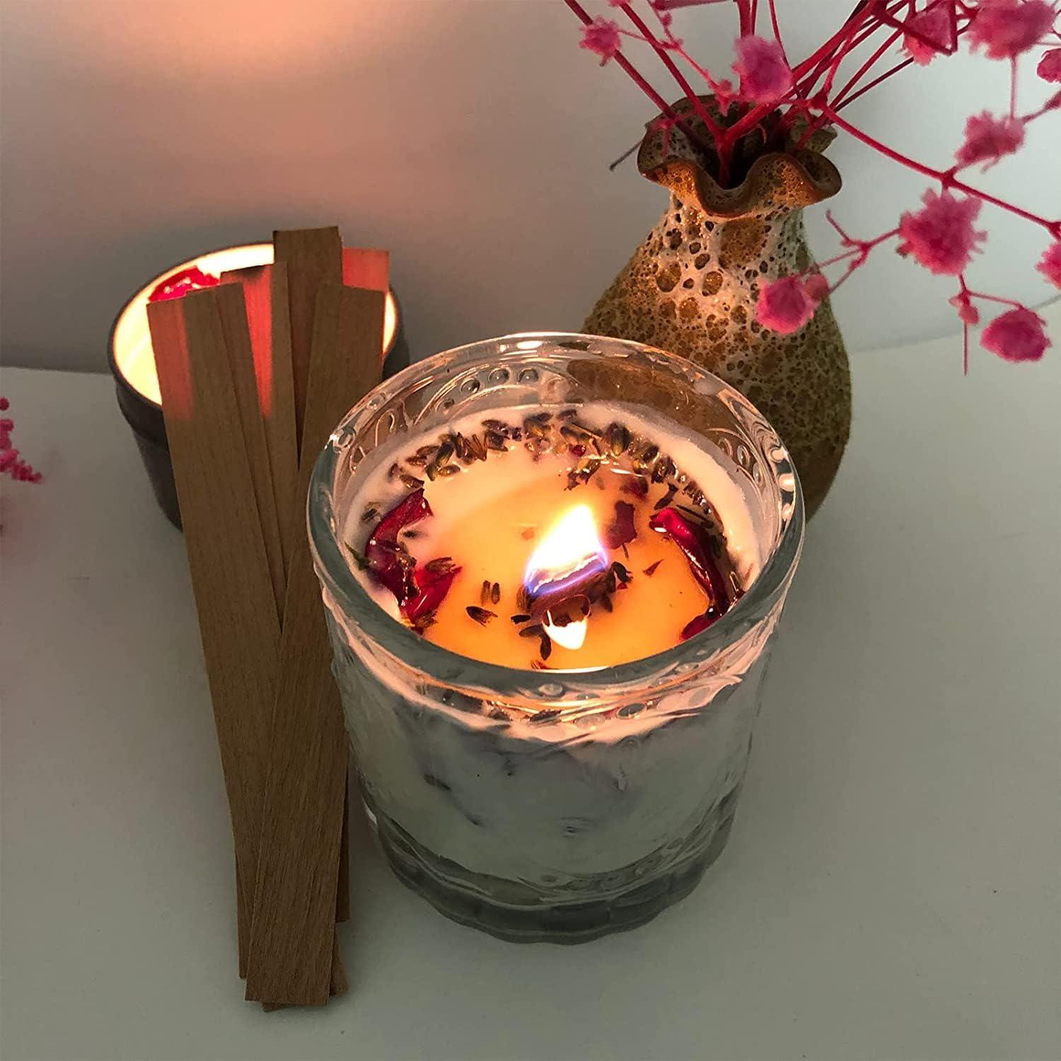 Upgraded 150pcs Wooden Candle Wicks and Stands 5.1 x 0.5 inch Natural Candle Wood Wicks with Iron Base, Candle Cores for DIY Candle Making Craft