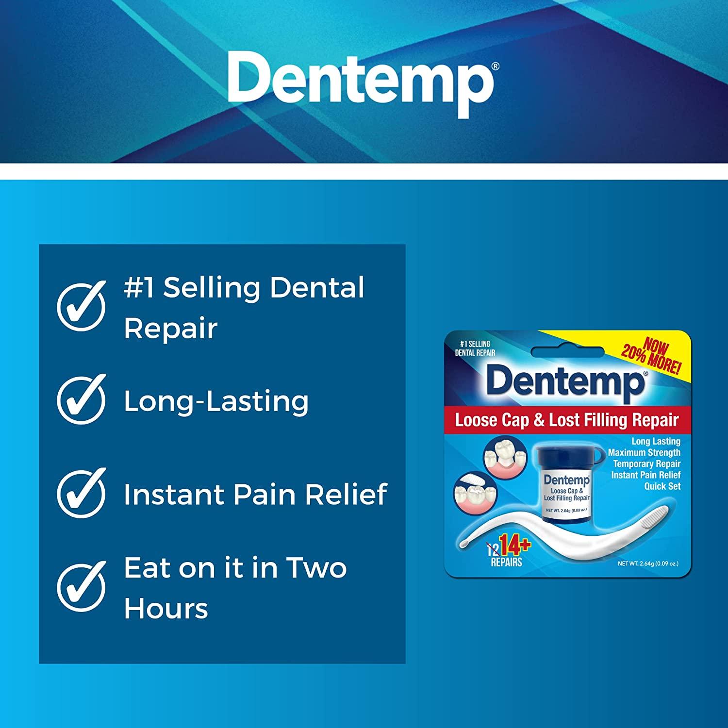 Dentemp Maximum Strength Loose Cap and Lost Filling Repair - Dental Repair  Kit for Instant Pain Relief - Temporary Filling for Tooth - Long Lasting  Tooth Filling
