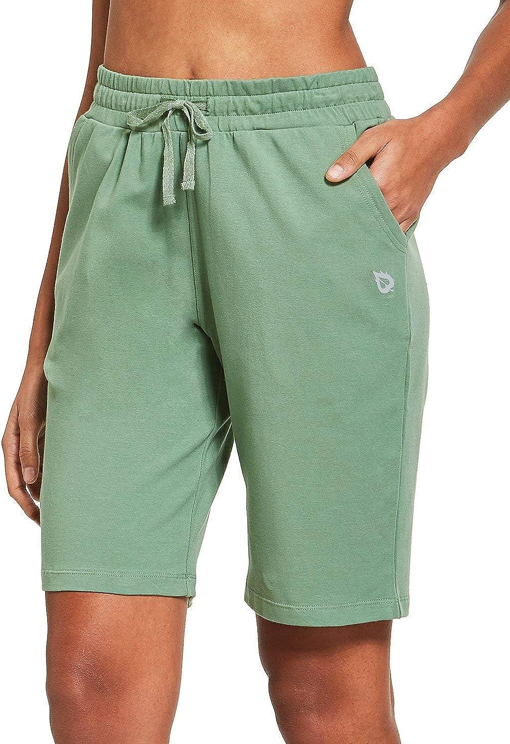 HOW'ON Women's Soft Knit Elastic Waist Jersey Casual Bermuda Shorts with  Drawstring Blackish Green S at  Women's Clothing store