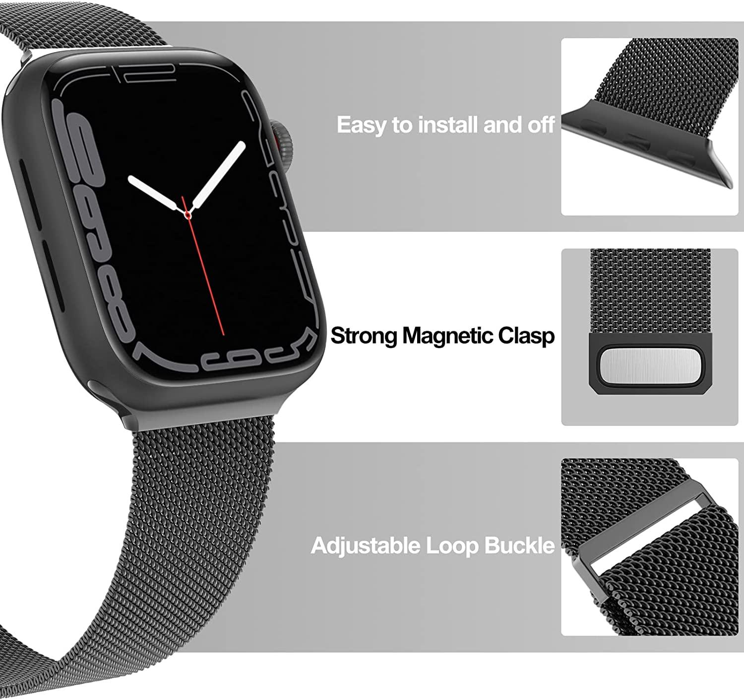 Apple Watch Band 44mm/42mm, Stainless Steel Mesh Milanese Loop with  Adjustable Magnetic Closure Replacement iWatch Band for Apple Watch Series  4 3 2 1 (44mm/42mm Silver) 