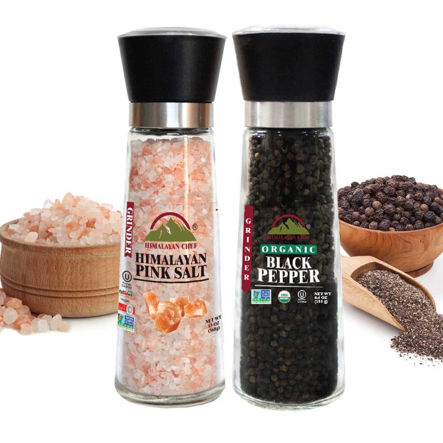Himalayan Chef Himalayan Pink Salt & Black Pepper, Refillable Small Glass  Grinder, Set of 2, 2 Count - Fry's Food Stores