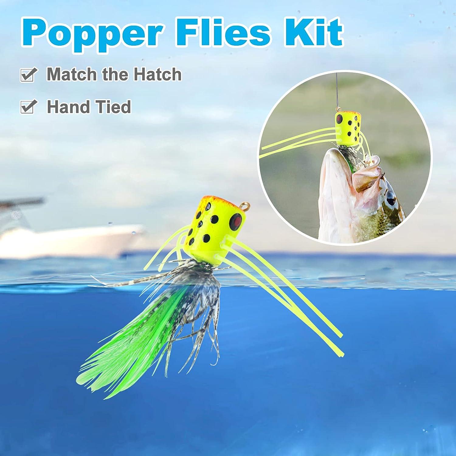 Fly Fishing Poppers, 12pcs Topwater Fishing Lures Bass Popper Flies Bugs Lures  Fly Fishing Lure Kit Panfish Bait Dry Fly Fishing Flies for Bass Trout  Panfish Bluegill Crappie Salmon 