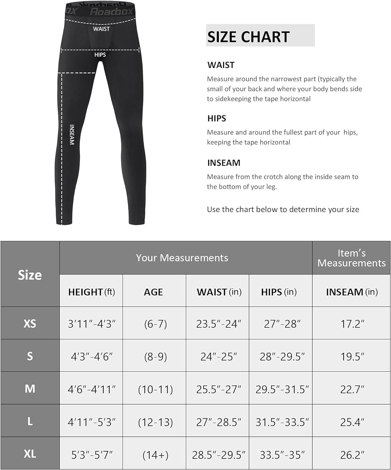 Roadbox 3/4 Boys' Compression Pants - Youth Kids Running Leggings Sports  Tights for Football Basketball Baseball, Black, X-Large : :  Clothing, Shoes & Accessories