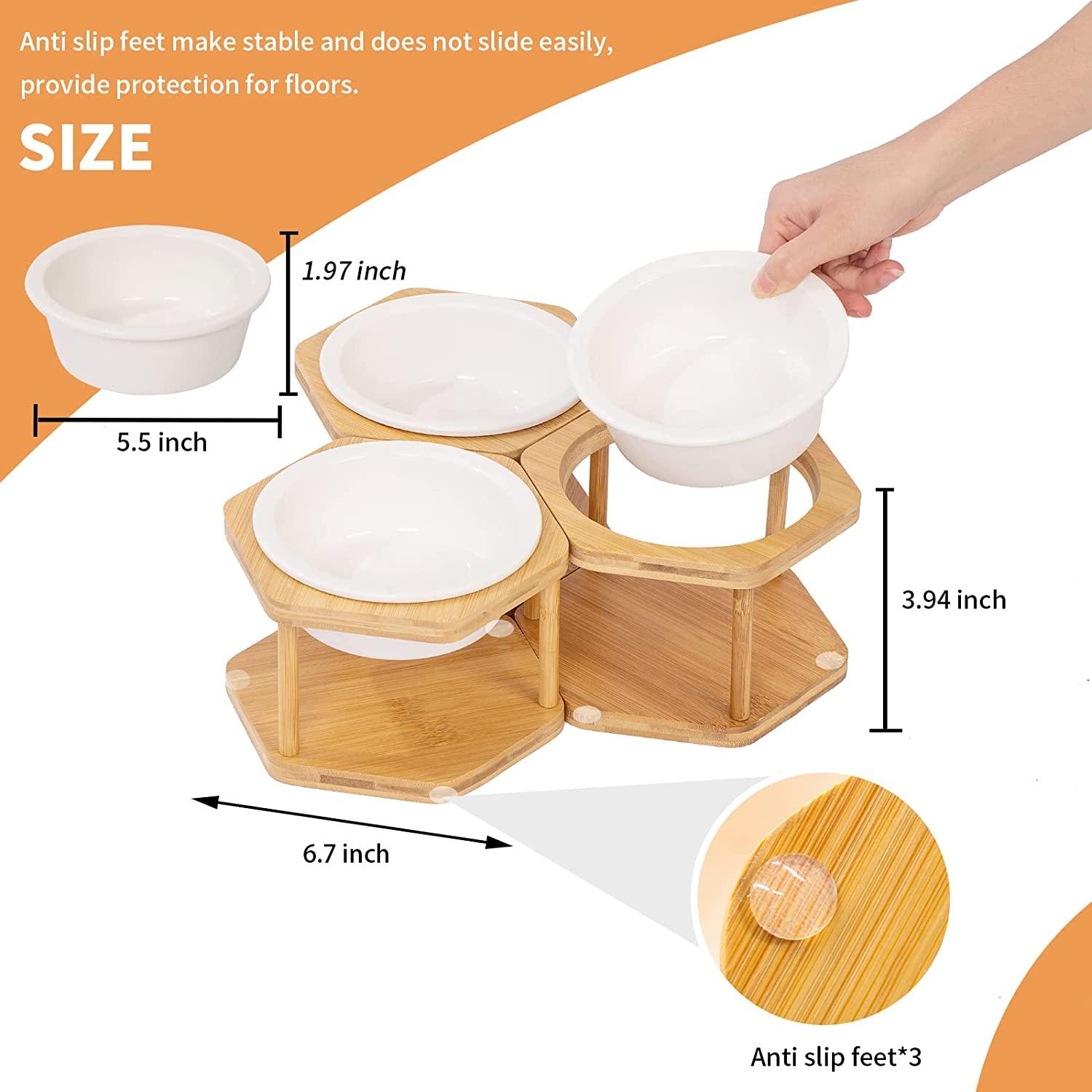 Adjustable Raised Bamboo Cat Bowl Stand Anti leak Pet Feeder - Temu