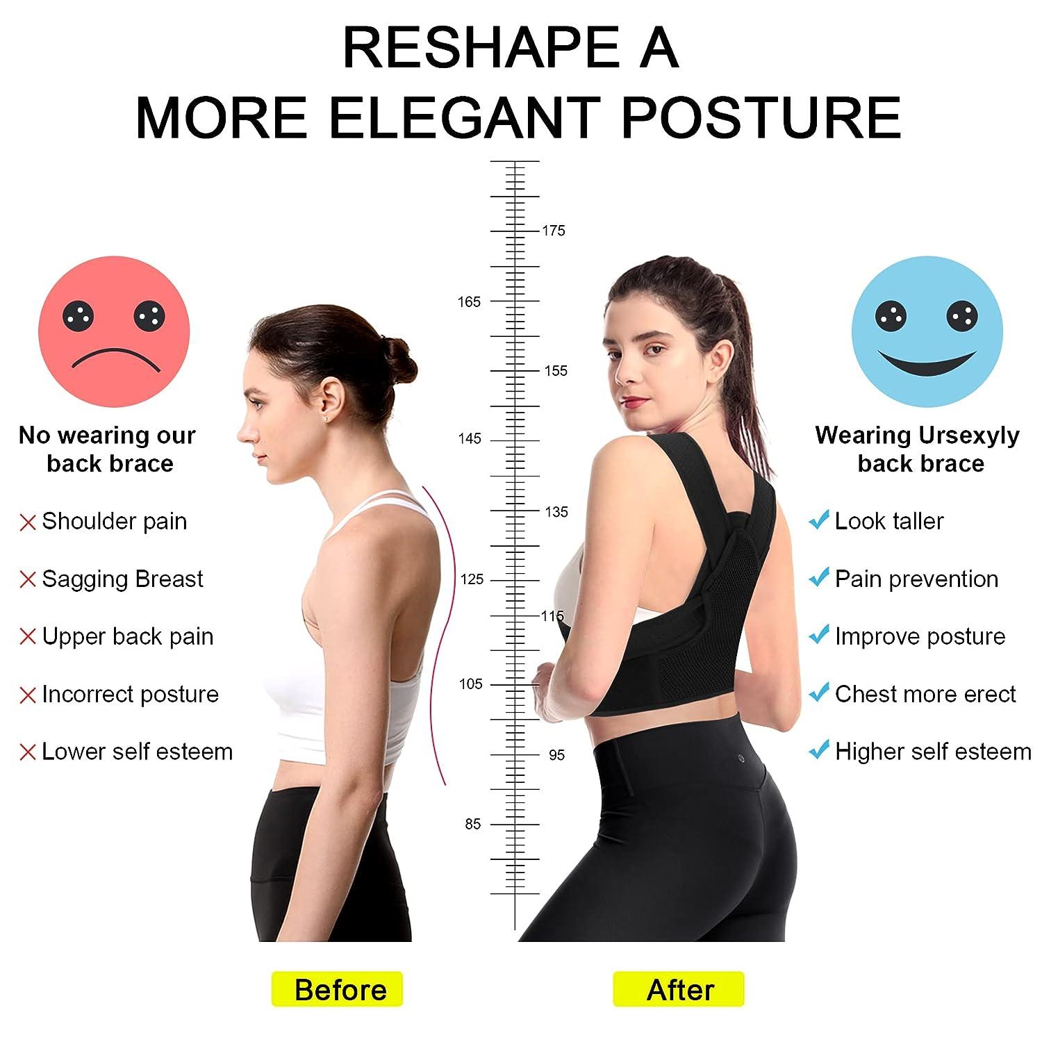 URSEXYLY Posture Corrector for Women and Men Adjustable Upper Back Brace  Breathable Spine Support-Neck, Shoulder, Clavicle, Back Relief(M/L,Black) M/L  Black