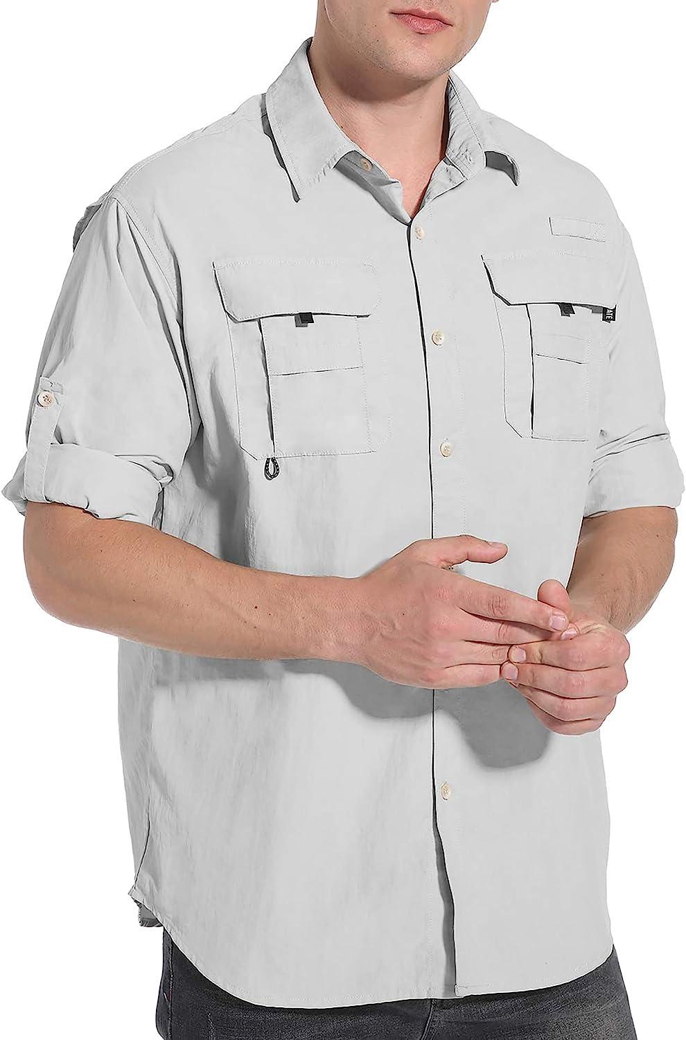 Nominate Mens Long Sleeve Fishing Shirts UPF 50+ UV Protection Sun Shirts Quick Drying Hiking Lightweight