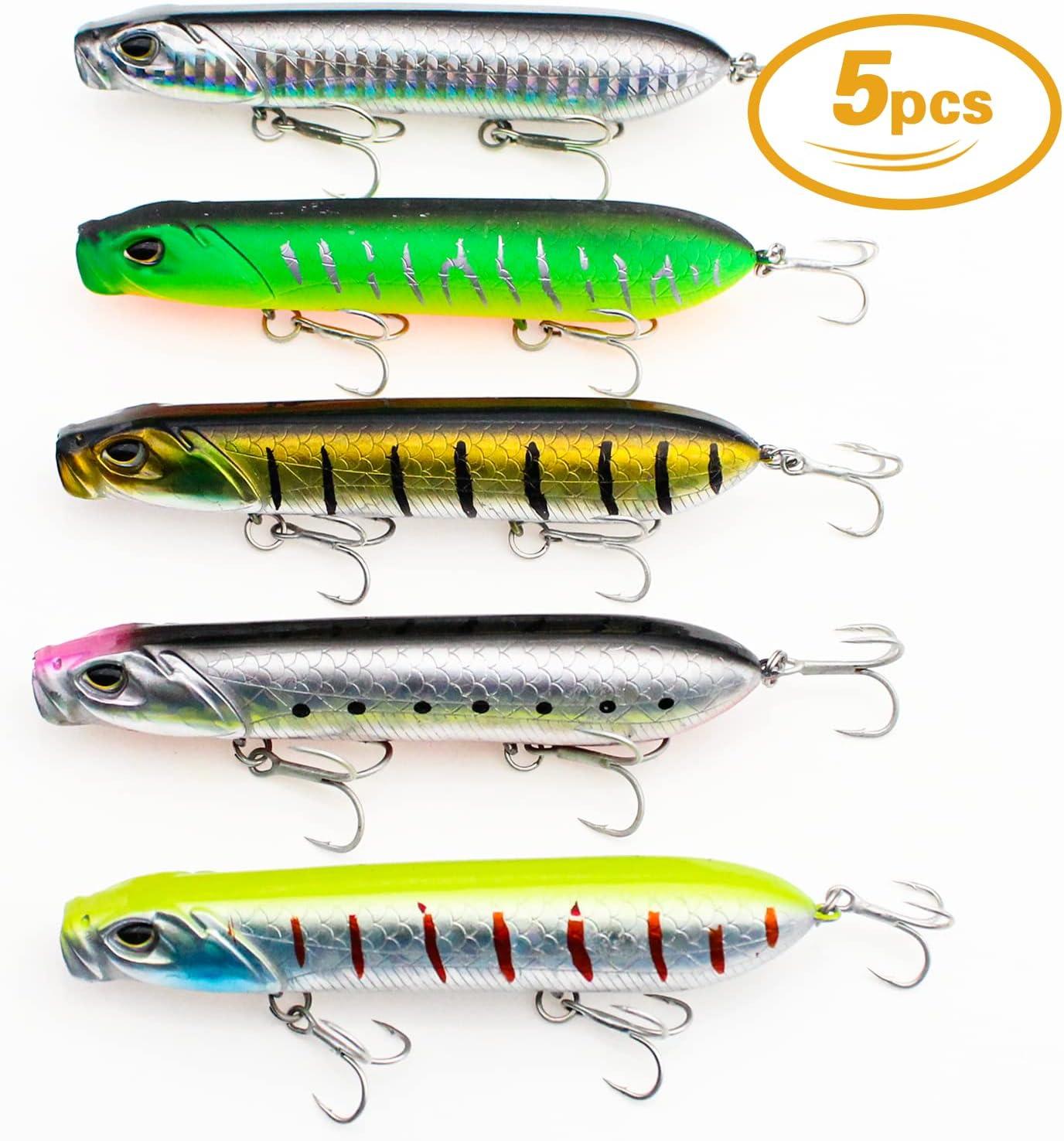 5Pcs Fishing Lure Topwater Large Hard Bait Minnow Lure With 2