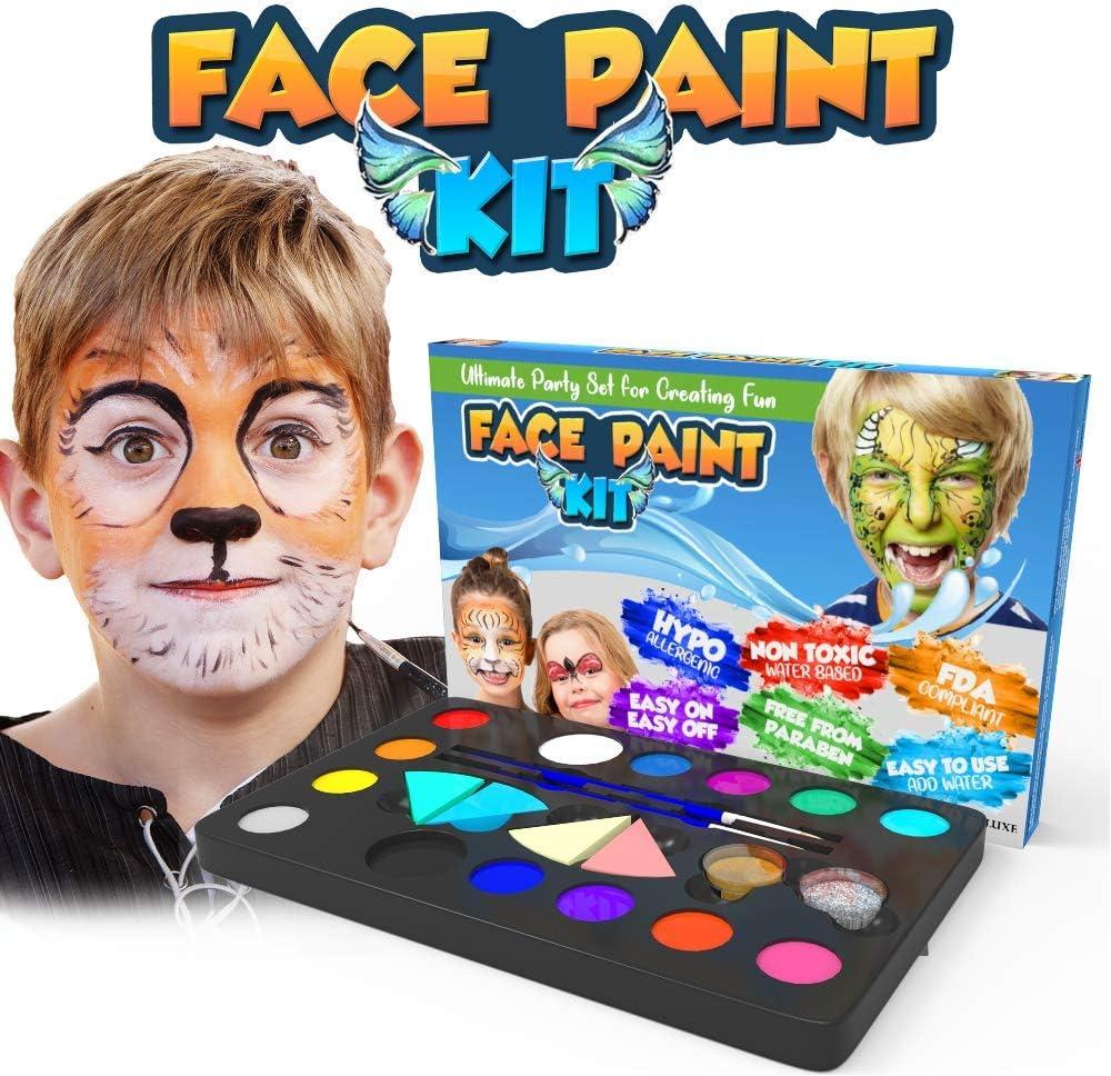 Desire Deluxe Face Paint Kit Palette Kids & Adult Washable Halloween Make  Up Party Set Toy Include Body Brush, Glitter, Stencil, Tattoo Great Gift  for Christmas & Birthday