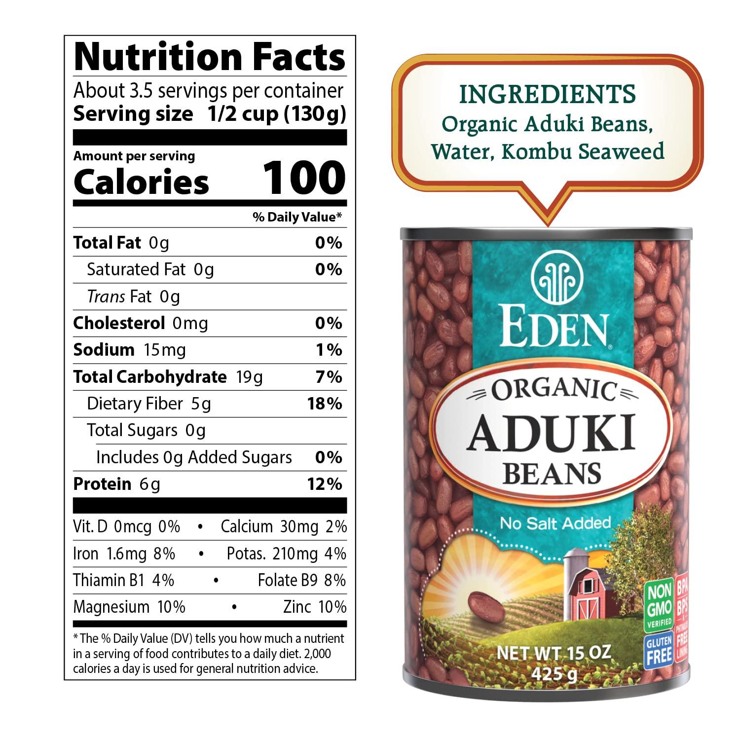 Eden Organic Aduki Beans, (Azuki, Adzuki), Non-GMO, No Salt Added