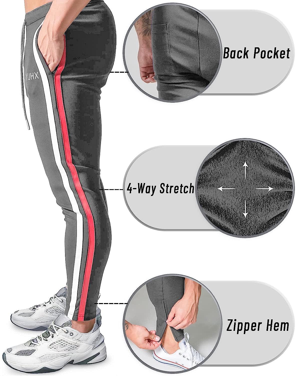 Men Sports Tights with Pockets Elastic Waist Drawstring Tapered