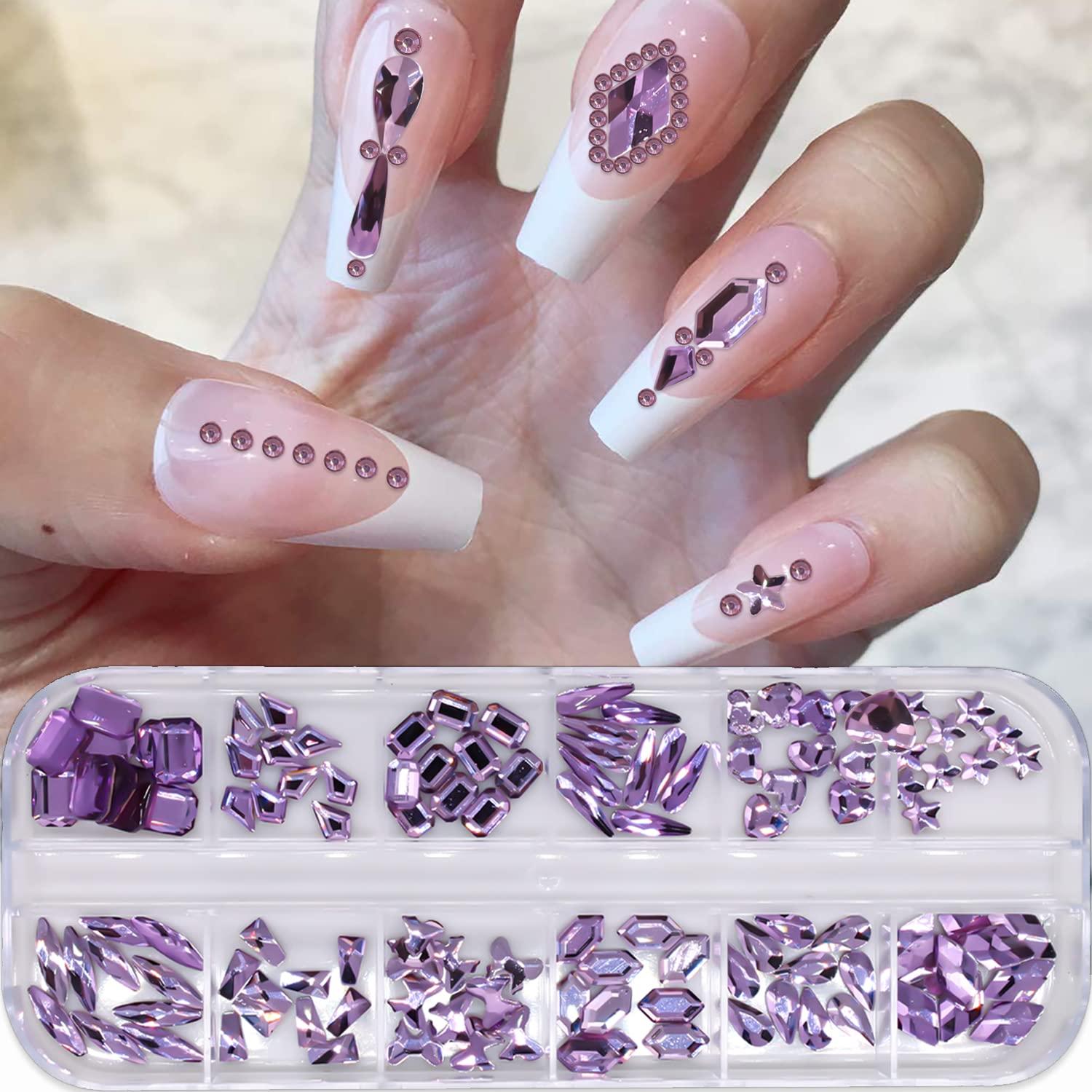 AB Nail Crystal Gems EBANKU Flat Back Nail Art Rhinestone and Diamond for  Nails Professional Purple Nail Jewel Diamond for Nail Craft Fluorescent  Purple