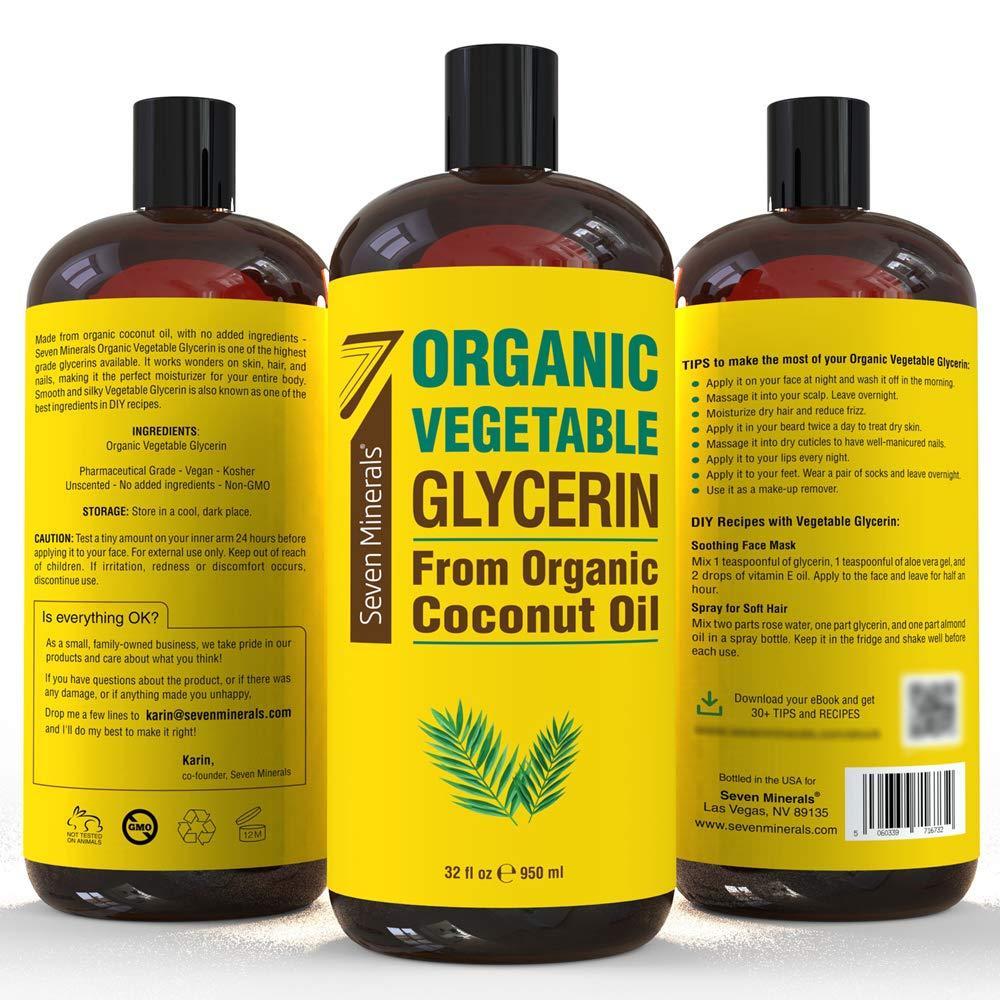  Organic Vegetable Glycerin - Big 32 fl oz Bottle - No Palm  Oil, Made with Organic Coconut Oil - Therapeutical Grade Glycerine Liquid  for DIYs - Perfect as Hair, Nails