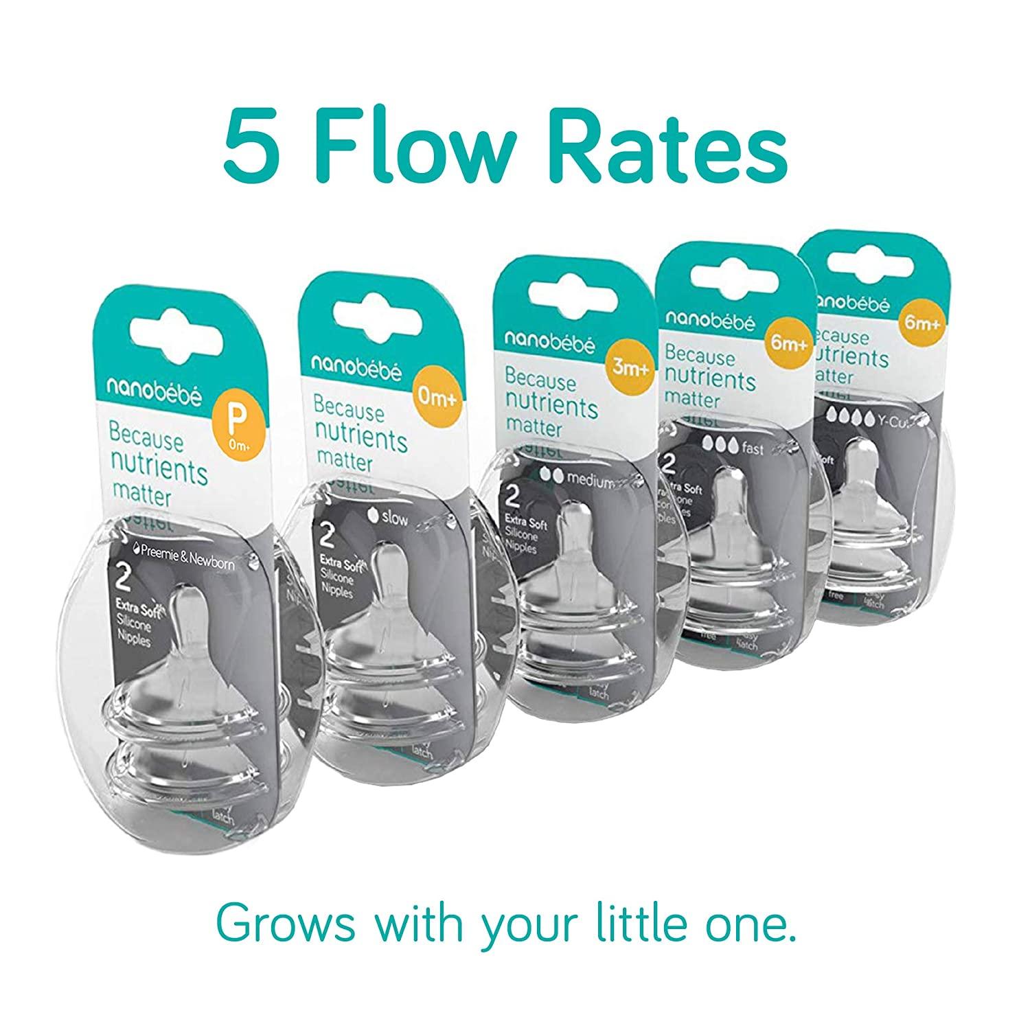 Nanobebe Baby Bottle Nipples, Slow Flow, Medium Flow, Fast Flow, Premie  Flow, Y-Cut