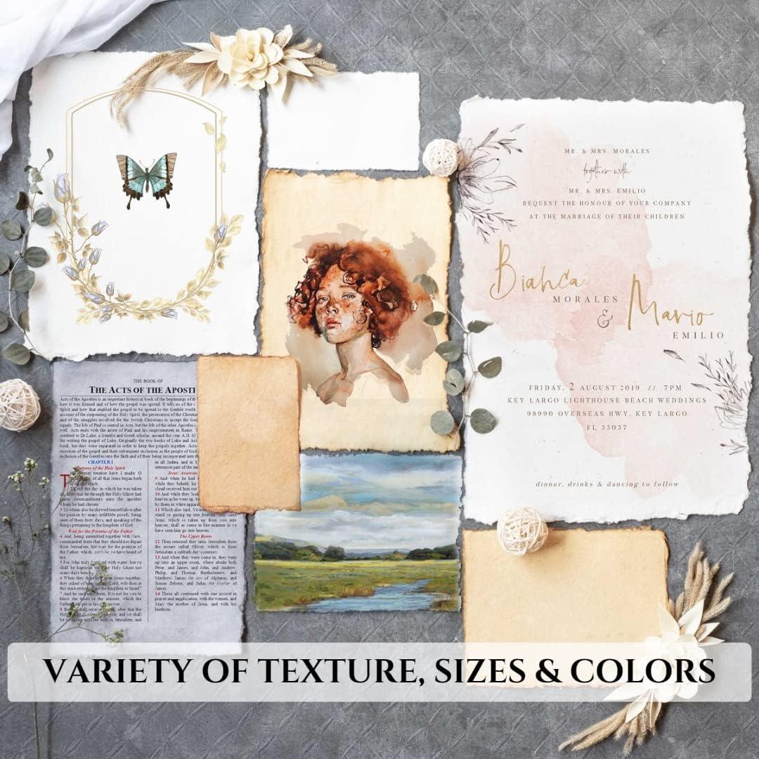 50 Sheets - Rough/Textured Watercolor Paper - 7.5 X 11.5 inches(150GSM) -  Handmade/Deckle Edge Paper Made from Virgin Egyptian Cotton - Off-White by  Leather Village Off White 11.5 inches X 7.5 inches