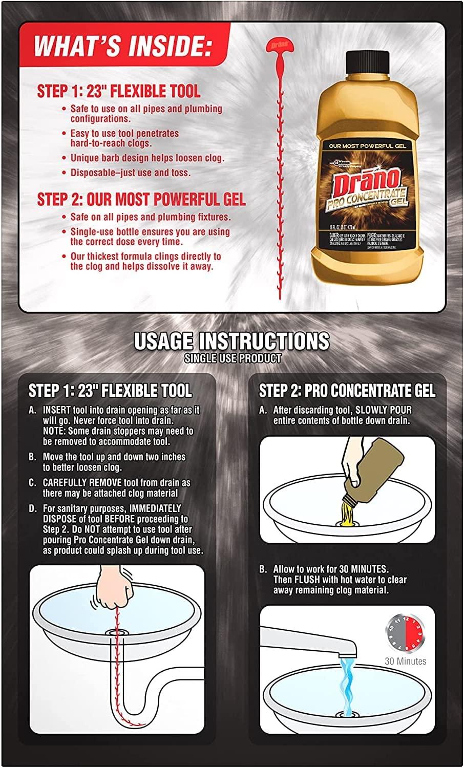 Drano Gel Drain Clog Remover and Cleaner 16oz and Snake Plus Tool