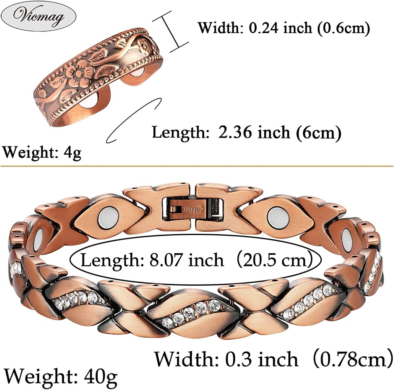 Jecanori 2Pcs Magnetic Lymph Detox Copper Bracelets for Women,Magnetic