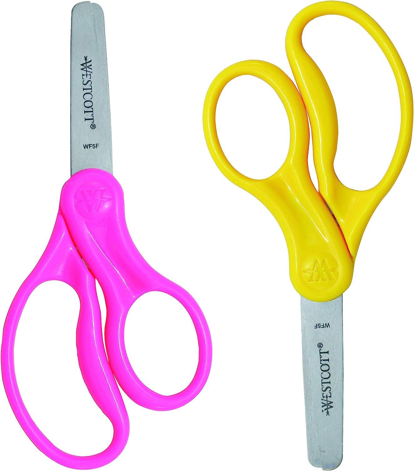  Westcott 55843 Right- and Left-Handed Scissors, Kids' Scissors,  Ages 4-8, 5-Inch Blunt Tip, 3 Pack, Assorted : Toys & Games