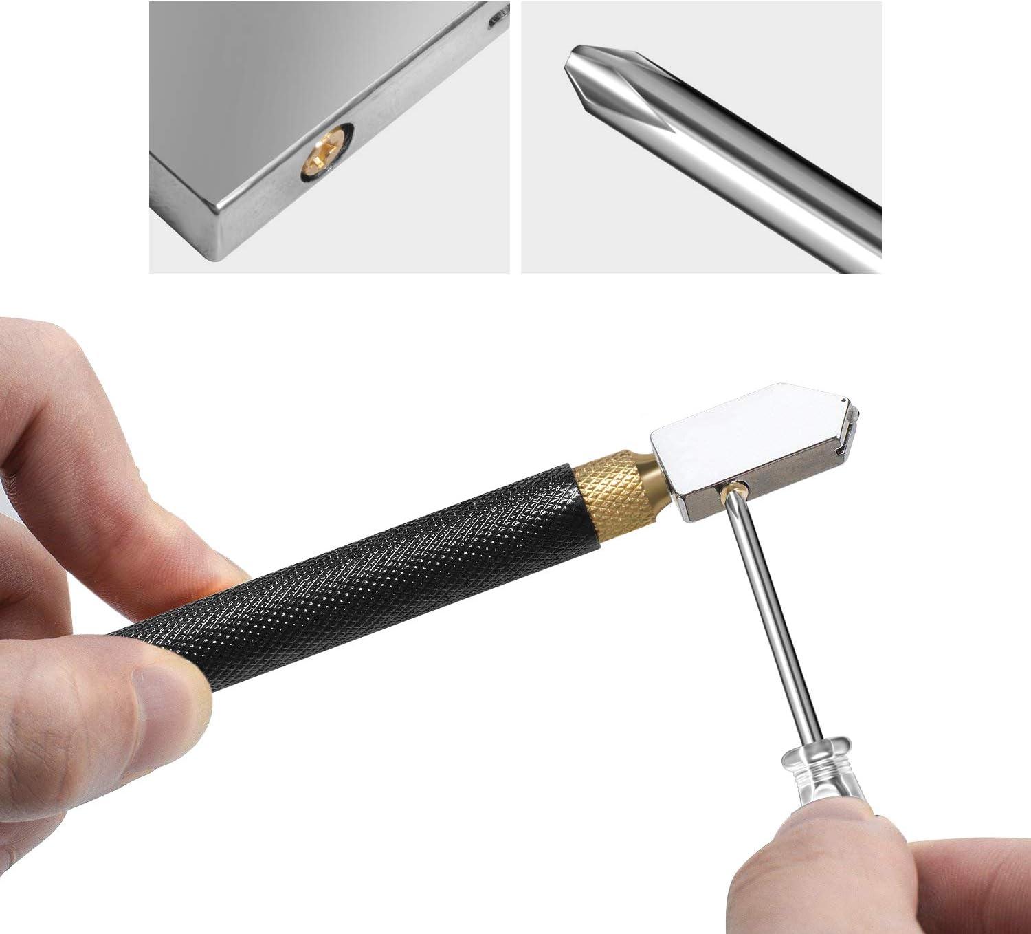Glass Cutter 2mm-20mm Tool Set Upgraded Glass Cutting Tool Glass Cutting  Set with 3 Carbide Cutting Head 1 Screwdriver and 1 Oil Dropper.