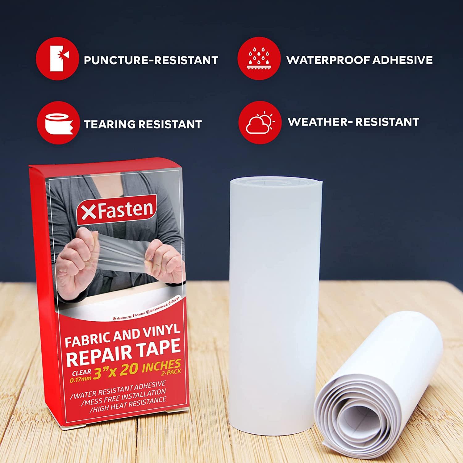 XFasten Fabric and Vinyl Repair Tape, Clear, 3-Inches by 20-Inches (2-Set),  Waterproof Vinyl Repair Hole Patch Kit for Tent, Exercise Ball, Kayak