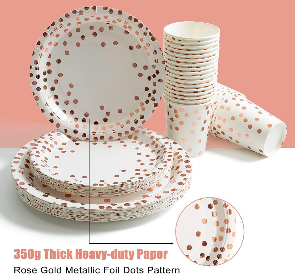 Gold Foil Polka Dots Disposable Thick Paper Plates For Cake And