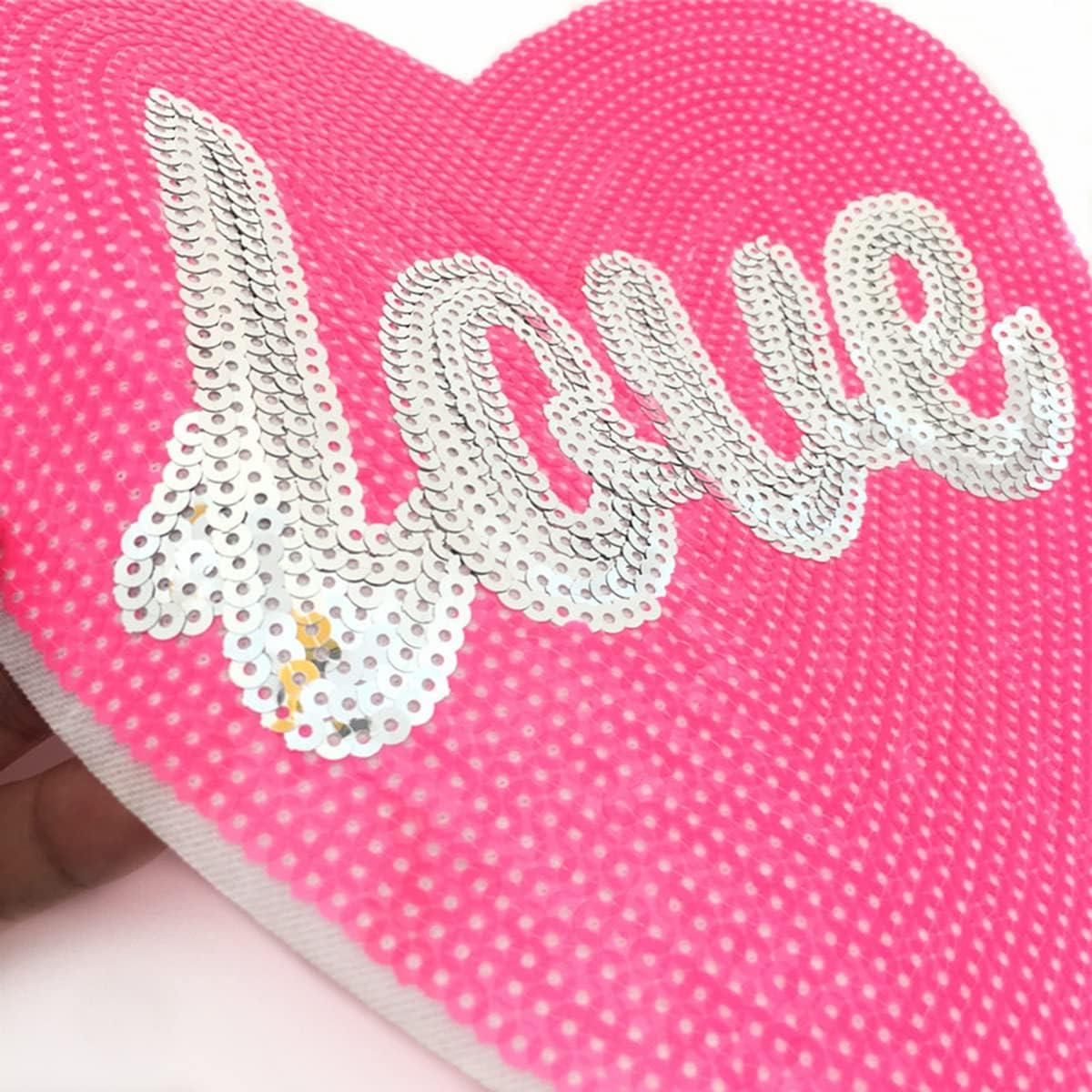 HINZIC 6pcs Pink Heart Embroidered Iron on Patches Glitter Gold Trim Sewing  Appliques Decorative Valentines Birthday Wedding Prom 2 Sizes for Clothing