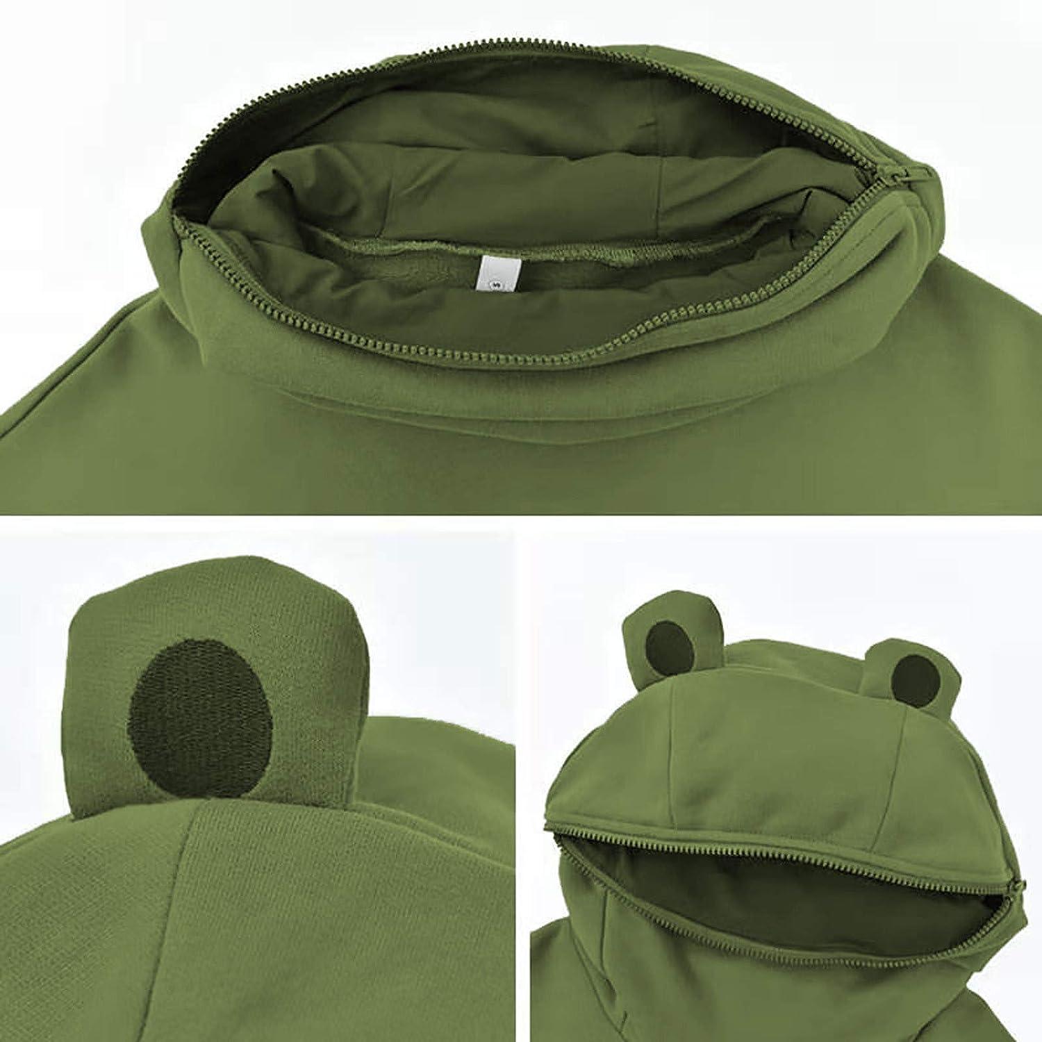 Attine Womens Cute Frog Hoodies Zipper Mouth Hooded Pullover Long Sleeve  Cosplay with Large Front Pocket for Teen Girl A02-mint Green Medium