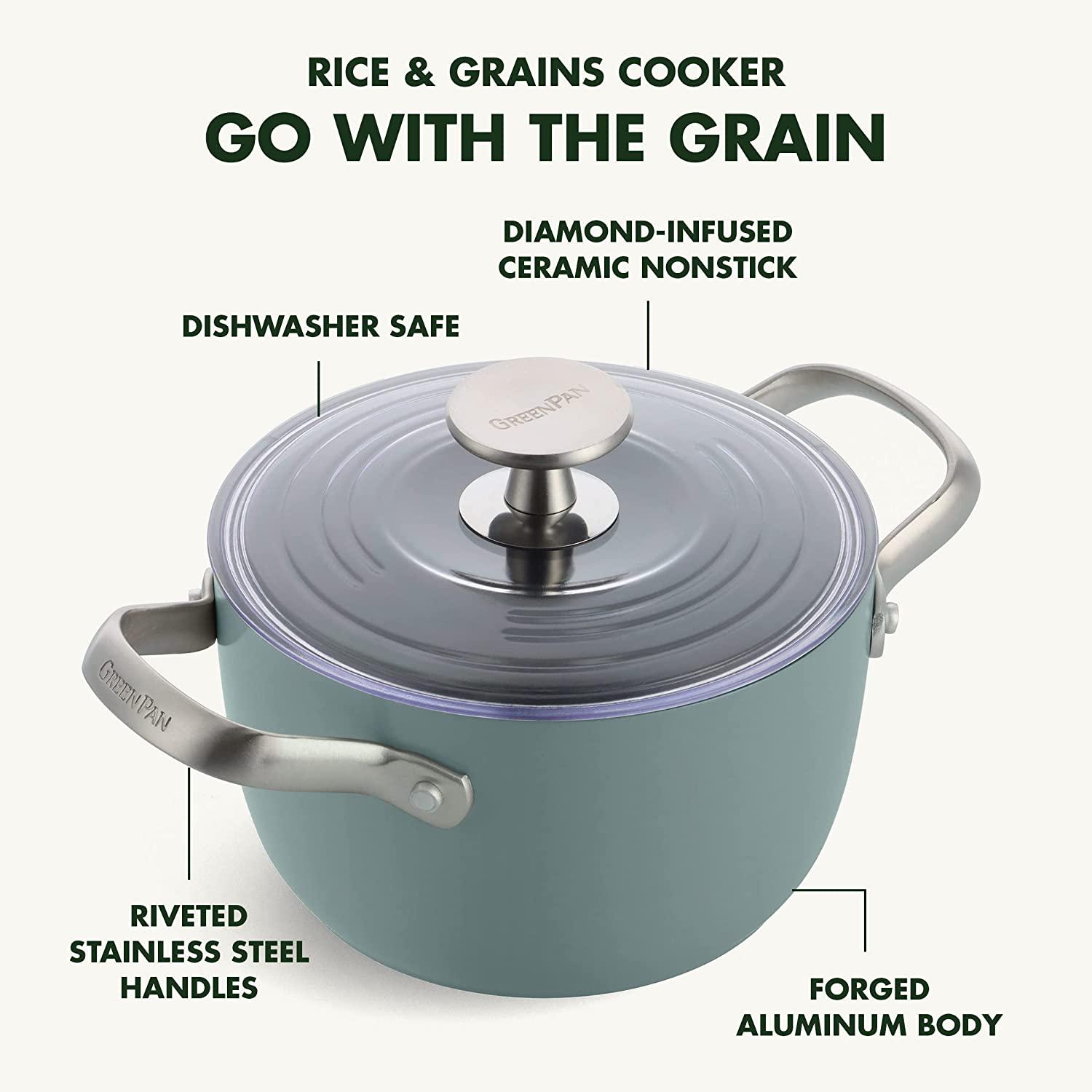 GreenPan Healthy Ceramic Nonstick, 2QT Rice Grains and Soup Maker, Caldero  Pot with Lid, PFAS-Free, Induction, Dishwasher Safe, Oven Safe, Smokey Blue