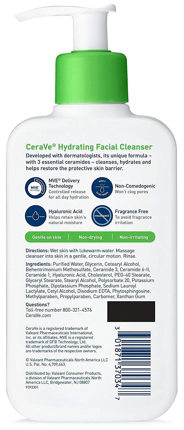 CeraVe Hydrating Cleanser - For Dry To Normal Skin - Net Wt. 8 FL OZ (237  mL) Per Bottle - Pack of 2 Bottles 8 Fl Oz (Pack of 2)